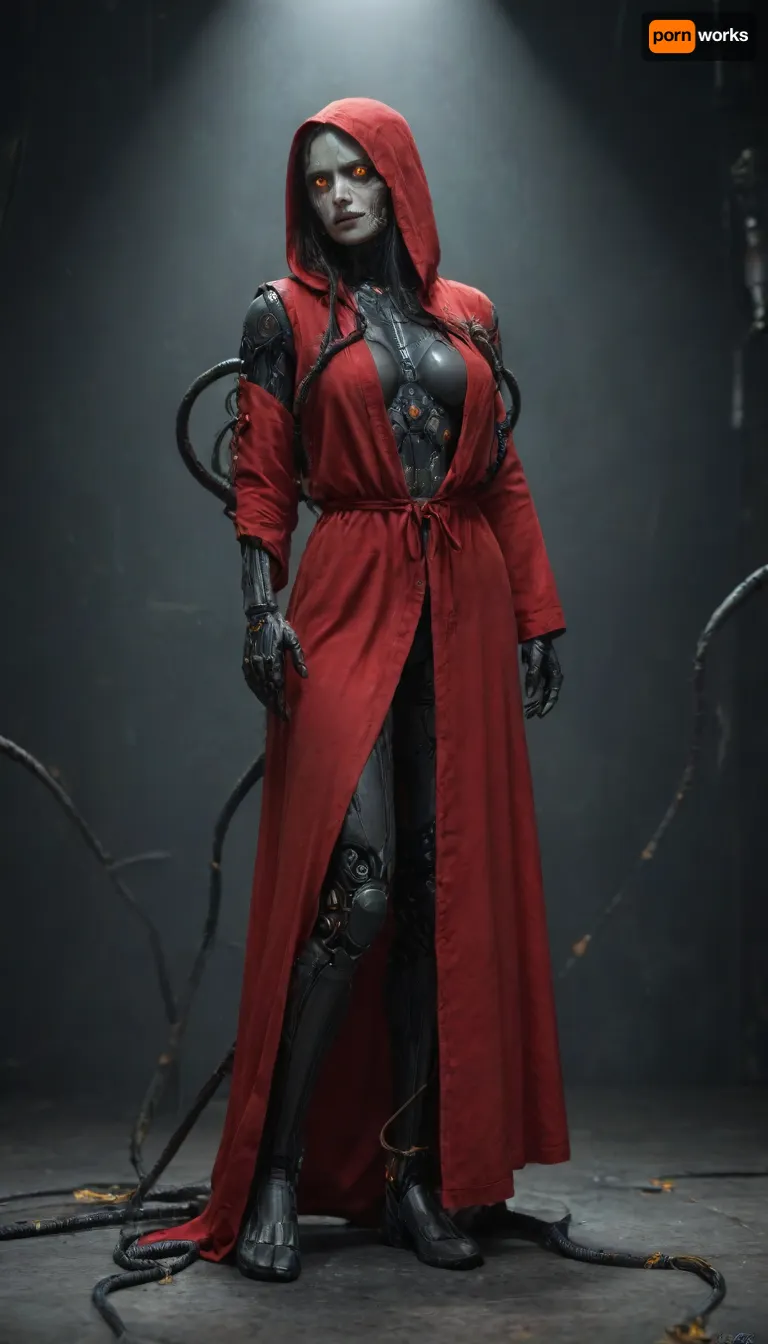 (Mechanicus, female tech priest:1), Full-length, cyberpunk, bionic body, ((mechanical tentacles)), mechanical arms mechanicus, robot eyes, high rank, red robe, hood, art by Hayao Miyazaki, wires and mechanisms in the body, cyborg, stunning eyes, gorgeous, twohanded axe, [3D], 0.9, best quality, masterpiece, perfect anatomy, highres, ultra-detailed, 8k wallpaper, illustration, texture, detail, unique, aesthetics, HDR, extremely detailed CG, beautiful detailed eyes, dynamic lighting, cinematic lighting, perfect face, ray tracing, cyberpunk city, pieces of flesh, body parts, iron fragments, wires, decay, fuel oil ., <lora:AdvancedEnhancerXLv2:1.5>, <lora:Mechanicus-000005:.5>, <lora:Servitor:.8>