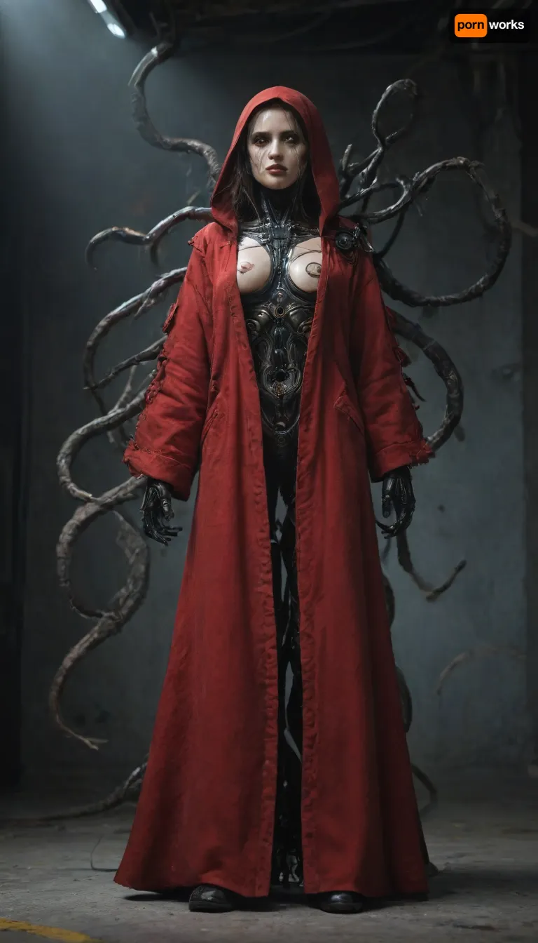 (Mechanicus, female tech priest:1), Full-length, cyberpunk, bionic body, ((mechanical tentacles)), mechanical arms mechanicus, robot eyes, high rank, dirty and torn red robe, hood, art by Hayao Miyazaki, wires and mechanisms in the body, cyborg, stunning eyes, gorgeous, twohanded axe, [3D], 0.9, best quality, masterpiece, perfect anatomy, highres, ultra-detailed, 8k wallpaper, illustration, texture, detail, unique, aesthetics, HDR, extremely detailed CG, beautiful detailed eyes, dynamic lighting, cinematic lighting, perfect face, ray tracing, cyberpunk city, pieces of flesh, body parts, iron fragments, wires, decay, fuel oil ., (((Servitors))), Servos of the Skull, <lora:AdvancedEnhancerXLv2:1.5>, <lora:Mechanicus-000005:.5>, <lora:Servitor:.8>
