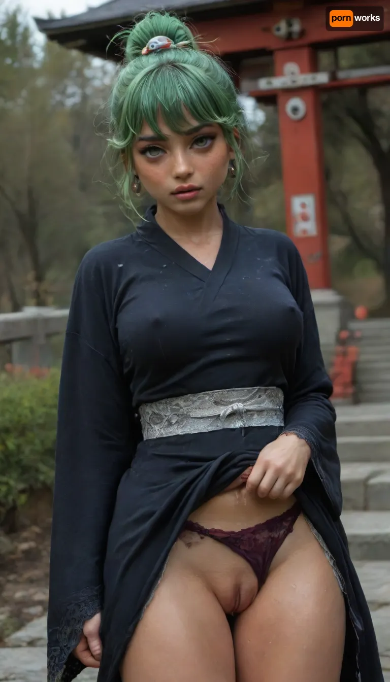 (hyperrealistic style:2), (UHD 8K:2), (ultra quality:2), (ultra realism:2), (intricately detailed:1.6), .
BREAK, (Tatsumaki:1.2), (4ng3l:1.6), (flirtatiously looking at viewer with erotic desire:2), (realistic slutty cutie:2), (very fuckable slut:2), (incredibly good-looking woman:2), (most beautiful girl imaginable:2), gorgeous beauty, (voluptuous figure:1.9), (short proportional body:2), (athletic:1.6), (perfect round ass:1.2), slim neck, (erect nipples:1.4), (short and busty:1.6), (perfect perky breasts:1.8), thigh gap, incredible slim legs, (wide hips:1.3), (tidy adorable godpussy:1.4), (detailed realistic skin:2), (tanned complexion:1.2), (freckles:1.8), (cool green bob and bangs hairstyle:1.8), (sexy eyes:1.6), (amazing hazel eyes:1.2), (seductive sexy face:1.2), (natural full lips:1.1), natural makeup.
BREAK, (every part of her intricately detailed sexy body and cute face is sensational:2), (extremely horny:2), (she acts innocent and shy to make herself even more irresistible:2), (seductive look:1.8), orgasm, (moaning:1.4), (happy:.2), (sweaty:1.5), (black kimono:1.8), (godpussy slipping out of lace_panties:1.6), (teasing tight godpussy:1.8), (outdoors shrine:1.6), (closeup:1.2), (the scene is perfectly accurate and has a great amount of realistic intricate details which make it look very believable and lifelike despite a woman too sensational to be real being the main focus of the shot:1.4), (multiple light sources:2), igbaddie, <lora:BUT_SDXL_SHS:2>, <lora:PerfectEyesXL:2>, <lora:adlima_xl_1_standard_merge_62_88_05_05:2>, <lora:Christy_Turlingtonxl1:2>, <lora:igbaddie-XL:2>