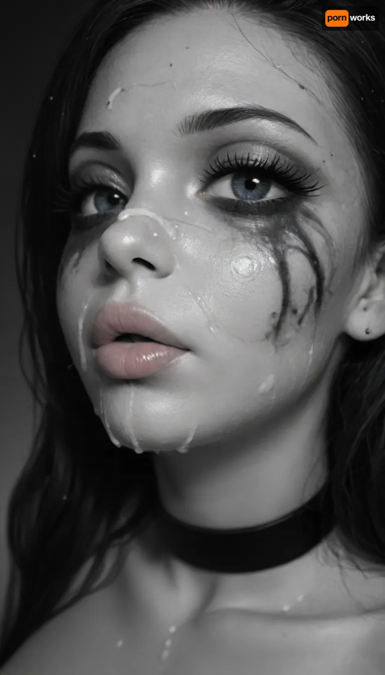 (Young petite tiny cutie girl:1.7), 18 years old, (((masterpiece))), (shiny skin), (((close-up face:1.8))), (skinny:1.5), brown long hair, (blue eyes), (night makeup:1.5), (naughty girl:1.4), (((very very big long eyelashes))), (very busty:1.7), (ab crack), ((wet Skin)), ((cum on face)), choker, (Bukkake:1.3), covered long erect nipples, ((shyness)), (face reddened with shame:1.5), shadows, bright light patches, light caustics, (side view:1.5), (Dynamic angle:1.5), (((best quality))), side view, amazing quality, high contrast, volumetric lighting, (((monochrome:1.9))), intricate details, (extra detailed:1.3), view from side, (((photorealistic))), (((very big lips))), pink lipstick, facialized, superfacialized, <lora:illustrious_styles_v3_vpred:.1>, <lora:678016_training_data:.8>, <lora:facialized:.8>, bukkake, cum, <lora:MS_Real_XL_Bukkake:.8>