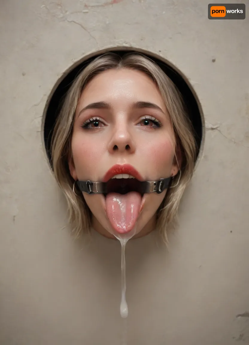 (futuristic space station:1.1), (top view:1.4), ((lower body hidden in a silver bdsm machine:1.7)), ((sticking through the wall:1.7)), (mouth sticking out of a comfortable bdsm machine:1.7), (only mouth visible:1.7), ., (gag with a wide mouth expander ring:1.7), (focus on the very wide open mouth:1.7), (happy:1.7), (thin false red lips:1.6), (rounded tongue at the end:1.5), (light pink flat wide tongue:1.6), ((very long tone:1.7)), (lots of liquid cum in mouth:1.5), (white teeth:1.2), (cum on face:1.3), (backlight, directed at the throat:1.4), free use, (sperm everywhere, near the head:1.1), (sexuality:1.4), (very satisfied), (large colored inscriptions on the wall), (perfect composition of light and shadows:1.1), (tip of tongue clamped in a clamp:1.5), (masterpiece:1.3), professional color photography, ray tracing, high resolution, zavy-hlbckdrp, hole, through, foreground, <lora:zavy-hlbckdrp-sdxl:.8>