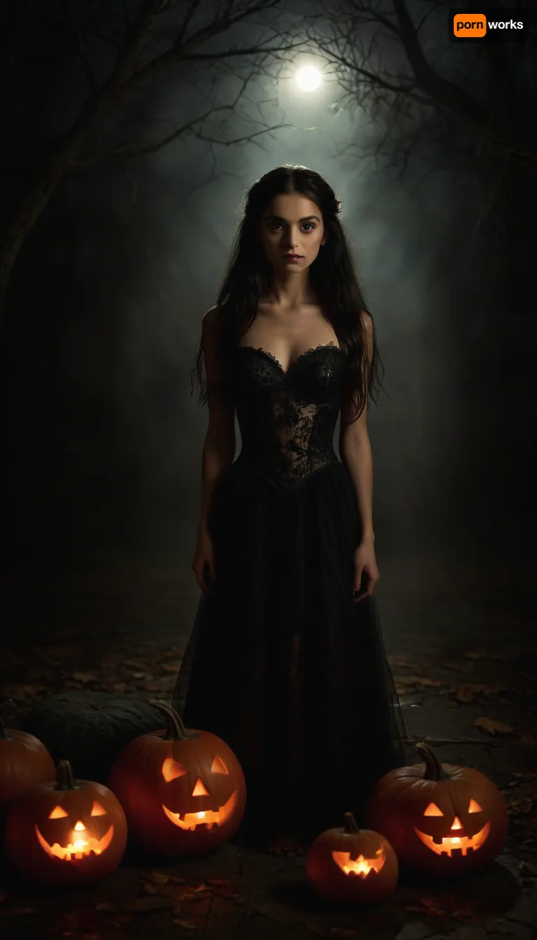 In the heart of a moonlit night, where shadows play, A girl stands, her presence a haunting ballet. Long black hair, a cascade, a midnight waterfall, Her gown, a tapestry, of cobwebs and autumn's thrall. Eyes that hold secrets, mysteries untold, A smile like moonlight, both alluring and cold. Pumpkins with glowing eyes, a sinister guide, Lighting her path, in this Halloween tide. The air is thick with magic, a spell cast by her grace, A captivating vision, a frightful, enchanting face. In this night of wonders, where the veil is thin, She dances with shadows, a ghostly, alluring kin. Her beauty, a riddle, a puzzle to unravel, A girl of the night, a Halloween marvel. Captivate the canvas, with her haunting allure, A masterpiece of mystery, a Halloween lure., <lora:tbh21-sdxl:1.2>