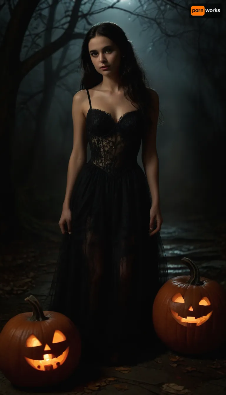 In the heart of a moonlit night, where shadows play, A girl stands, her presence a haunting ballet. Long black hair, a cascade, a midnight waterfall, Her gown, a tapestry, of cobwebs and autumn's thrall. Eyes that hold secrets, mysteries untold, A smile like moonlight, both alluring and cold. Pumpkins with glowing eyes, a sinister guide, Lighting her path, in this Halloween tide. The air is thick with magic, a spell cast by her grace, A captivating vision, a frightful, enchanting face. In this night of wonders, where the veil is thin, She dances with shadows, a ghostly, alluring kin. Her beauty, a riddle, a puzzle to unravel, A girl of the night, a Halloween marvel. Captivate the canvas, with her haunting allure, A masterpiece of mystery, a Halloween lure., <lora:tbh21-sdxl:1.8>