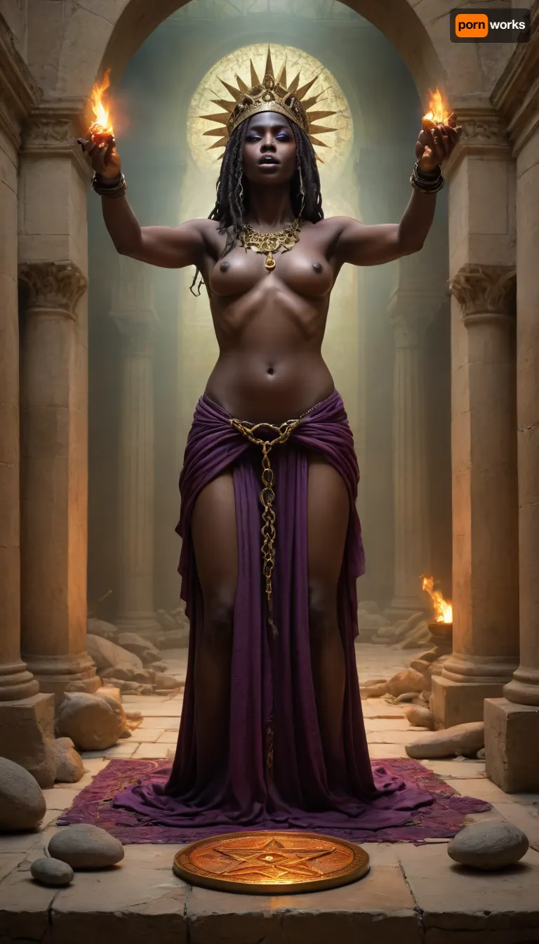 {a surrealist oil painting, a gritty photorealistic composite, a stained-glass mosaic} depicting Jerusalem's ancient stones soaked in {dusk, dawn, blood-orange twilight} as a colossal, cracked Star of David levitates above the Temple Mount, its jagged edges weeping molten gold onto cobblestones where {hooded figures, armored knights, demonic scribes} perform forbidden rites. Below, a chained Antichrist figure with {serpent eyes, void-black skin, crown of thorns} embraces a nude woman whose skin shifts between {living parchment, translucent marble, burning coal}, their union spawning ghostly coins that materialize into shackles enslaving spectral ch?ldren. In the foreground, {a rabbi clutching a crumbling Torah, a sorceress weaving spells from severed braids, a merchant weighing gold teeth} conjures crimson flames engulfing Palestinian olive groves, while Satan's shadow—cast by a {bleeding sun, shattered moon, floating menorah}—reaches clawed hands toward Jerusalem's gates where crucified women bleed {liquid silver, crimson honey, black oil} pooling into coin-filled troughs. Atmospheric perspective merges {sandstorm grit, incense smoke, ember swirls} with {Baroque chiaroscuro, brutalist geometry, psychedelic fractals}, rendered in a palette of {tarnished bronze and bruise-purple, scorched umber and arsenic green, obsidian and molten gem tones}.