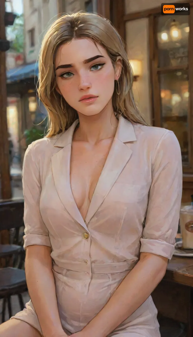 Andava, Andavaverse, Emily sitting outside a cafe Drinking A Latte.
EMILY AUSTIN, Israeli-American, age 24, Height 5'8.
A beautiful young woman with an oval face shape, softly contoured cheeks, and a refined jawline that tapers to a smooth chin. Smooth, luminous skin with a warm tone. Almond-shaped hazel-green eyes, long natural eyelashes, subtle eyeliner, and soft neutral eye makeup. Full, well-groomed eyebrows with a natural arch. Straight, narrow nose with a gentle slope and softly rounded tip. Full, glossy lips in a natural rose-pink tone, with a defined cupid’s bow. Medium-sized ears with small gold hoop earrings. Long, straight golden-blonde hair with soft highlights, parted in the center, silky and flowing over the shoulders. Balanced, elegant expression, confident and poised.
wearing a fitted beige tailored blazer over a short black mini-dress, showcasing a sleek and modern fashion style. The blazer is buttoned at the waist, giving a sharp, structured silhouette. She has tall black leather high-heeled boots reaching just below the knee. Her hair is styled in a neat, elegant, and she has a poised, graceful posture with one leg slightly forward. Lighting is soft and professional, emphasizing the clean lines and textures of the outfit.
perfect anatomy, best quality, 8k, insane details, intricate details, hyperdetailed, hyper quality, high detail, ultra detailed, professional, HDR, ray tracing reflection, cinematic lighting, highlydetailedbody, realisticface, highlydetailedhair, insanelydetailed, 8K.highdetailedskin, highresolution, perfectfingers, (j_cartoon:1.5), Drawing, 4ng3l, face, <lora:SDXL_BetterFaces-LoRA_v1:1>, <lora:detailed_notrigger:2>, <lora:samdoesarts1.1-000030:.4>, <lora:J_cartoon:.3>, <lora:Animated_Concept:.4> Andava, Andavaverse, Emily sitting outside a cafe Drinking A Latte.
EMILY AUSTIN, Israeli-American, age 24, Height 5'8.
A beautiful young woman with an oval face shape, softly contoured cheeks, and a refined jawline that tapers to a smooth chin. Smooth, luminous skin with a warm tone. Almond-shaped hazel-green eyes, long natural eyelashes, subtle eyeliner, and soft neutral eye makeup. Full, well-groomed eyebrows with a natural arch. Straight, narrow nose with a gentle slope and softly rounded tip. Full, glossy lips in a natural rose-pink tone, with a defined cupid’s bow. Medium-sized ears with small gold hoop earrings. Long, straight golden-blonde hair with soft highlights, parted in the center, silky and flowing over the shoulders. Balanced, elegant expression, confident and poised.
wearing a fitted beige tailored blazer over a short black mini-dress, showcasing a sleek and modern fashion style. The blazer is buttoned at the waist, giving a sharp, structured silhouette. She has tall black leather high-heeled boots reaching just below the knee. Her hair is styled in a neat, elegant, and she has a poised, graceful posture with one leg slightly forward. Lighting is soft and professional, emphasizing the clean lines and textures of the outfit.
perfect anatomy, best quality, 8k, insane details, intricate details, hyperdetailed, hyper quality, high detail, ultra detailed, professional, HDR, ray tracing reflection, cinematic lighting, highlydetailedbody, realisticface, highlydetailedhair, insanelydetailed, 8K.highdetailedskin, highresolution, perfectfingers, (j_cartoon:1.5), Drawing, 4ng3l, face, <lora:SDXL_BetterFaces-LoRA_v1:1>, <lora:detailed_notrigger:2>, <lora:samdoesarts1.1-000030:.4>, <lora:J_cartoon:.3>, <lora:Animated_Concept:.4>