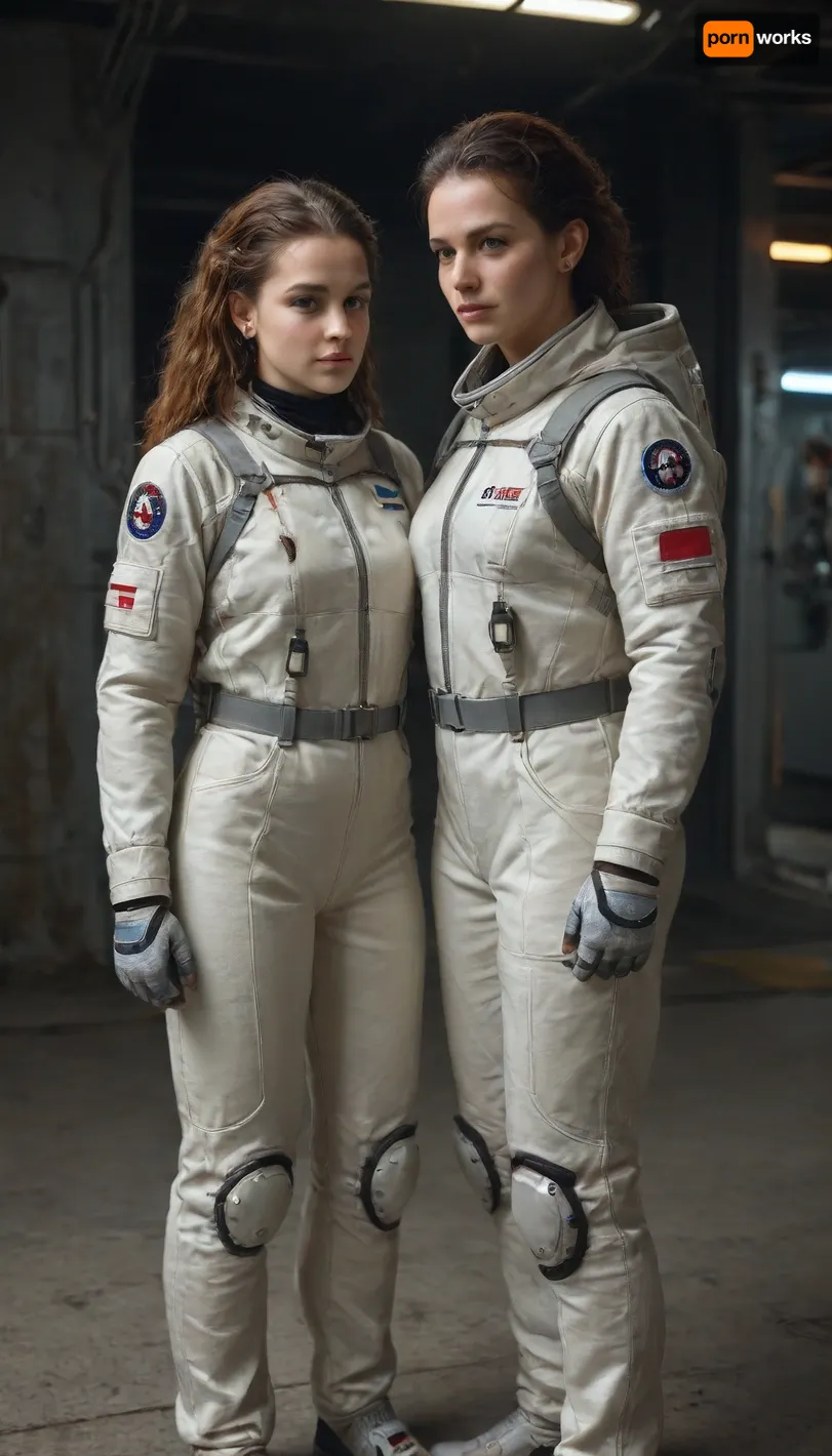 there are two people toppless in space suits standing next to each other, sci-fi illustration, sci, fi illustration, scifi illustration, dark sci-fi art, fi pilot, science fiction concept art, sci-fi digital painting, sci fi characters, sci-fi illustrations, fi illustrations, futuristic starship crew member, sci fi digital painting, futuristic spacesuit