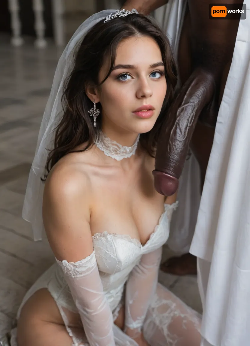 interracial, giant black skin brut. giant black penis, close up image, Iranian bride in a luxurious white wedding gown, kneeling gracefully, she has removed one of her white patent leather high heels and is holding it delicately in her hand, lace dress partly stained, surreal artistic fashion photo, black velvet background, cinematic soft lighting, photorealistic details
realistic lighting, soft shadows, high detail, hyperrealistic, 8K, BadX, dvr-shrp, <lora:dvr-shrp:.9>, <lora:Image Enhancer XL Extreme v1:.9>