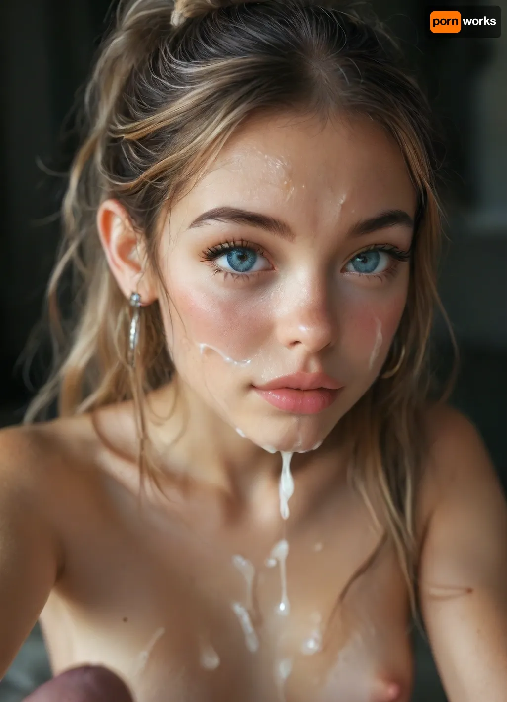 Dynamic View, Dynamic PoseRealistic XHyperreal Max Quality High detailed, oriental temple, (Skinny thin ultra lean naked body:1.2), (Tiny Breasts:1.2), Small soft AssSeen from side, Blonde naked young cute sweet adorable gorgeous Highlightsyui ohtsuki, ultra flirty, kinkiest cutie, abigail williams from fate, lillie from pokemon, seducing expression, narrow hips, bangs, (messy hair in a ponytail), tempting, sexy, blue eyes, alluring seductively satisfied exhausted aroused face, perfect lips, tanned soft skin, puffy nipples, very sweaty skin, black background, black room, cock, male in front of girl, white cock, hard-on, handjob, milking a huge cumshot out of a huge black cock, small round nose, wide mouth, thick lips, small forehead, excessive cum on face, (ejaculation:1.4), excessive cum dripping from penis, dark room, cum, on, face, (selfie on the phone), <lora:JustCum:.9>, ((tattoo on cheek)), naked, SDXL_BetterFaces-LoRA_v1, .5>, (music_), <lora:Oxygen girl_SDXL1.0:1>, <lora:MJ52:.7>, <lora:BUT_SDXL_SHS:.1>, <lora:Madison_Beer_2020_SDXL_JugX_trigger_m4d1s0n-000076:.8>