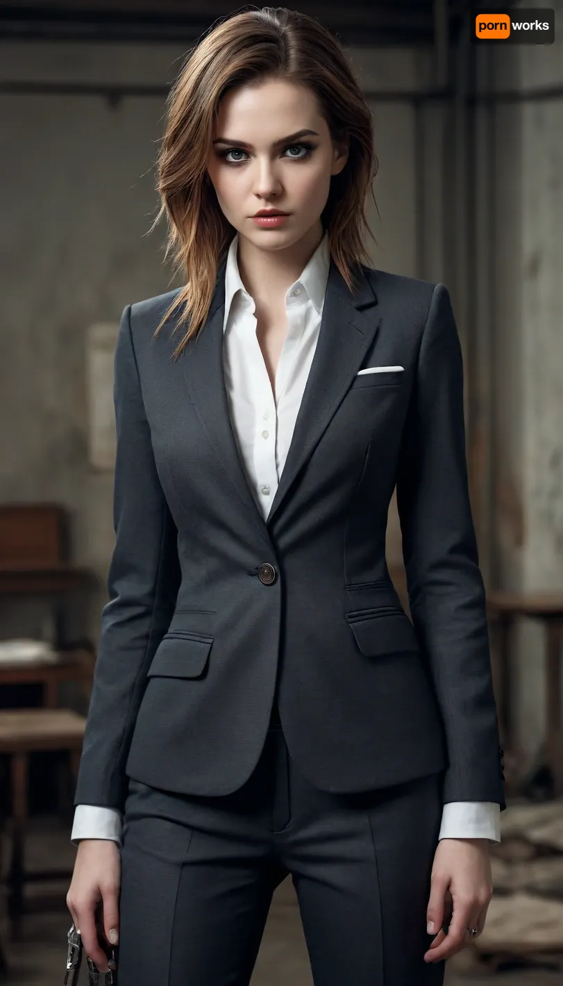 A classic suit with modern grunge elements, hyper detailed hyper realistic stunningly beautiful woman dressed in modern grunge fashion merged with classic tailoring style from head to toe, grunge makeup and accessories, classic suit accents with grungy flair, in the style of eve ventrue, 2d game art, clamp, porcelain, high-contrast shading