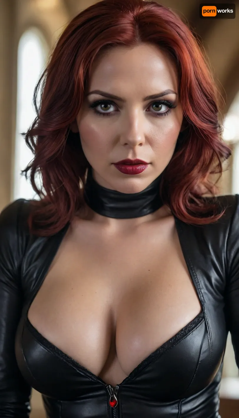A sexy busty gothic black widow