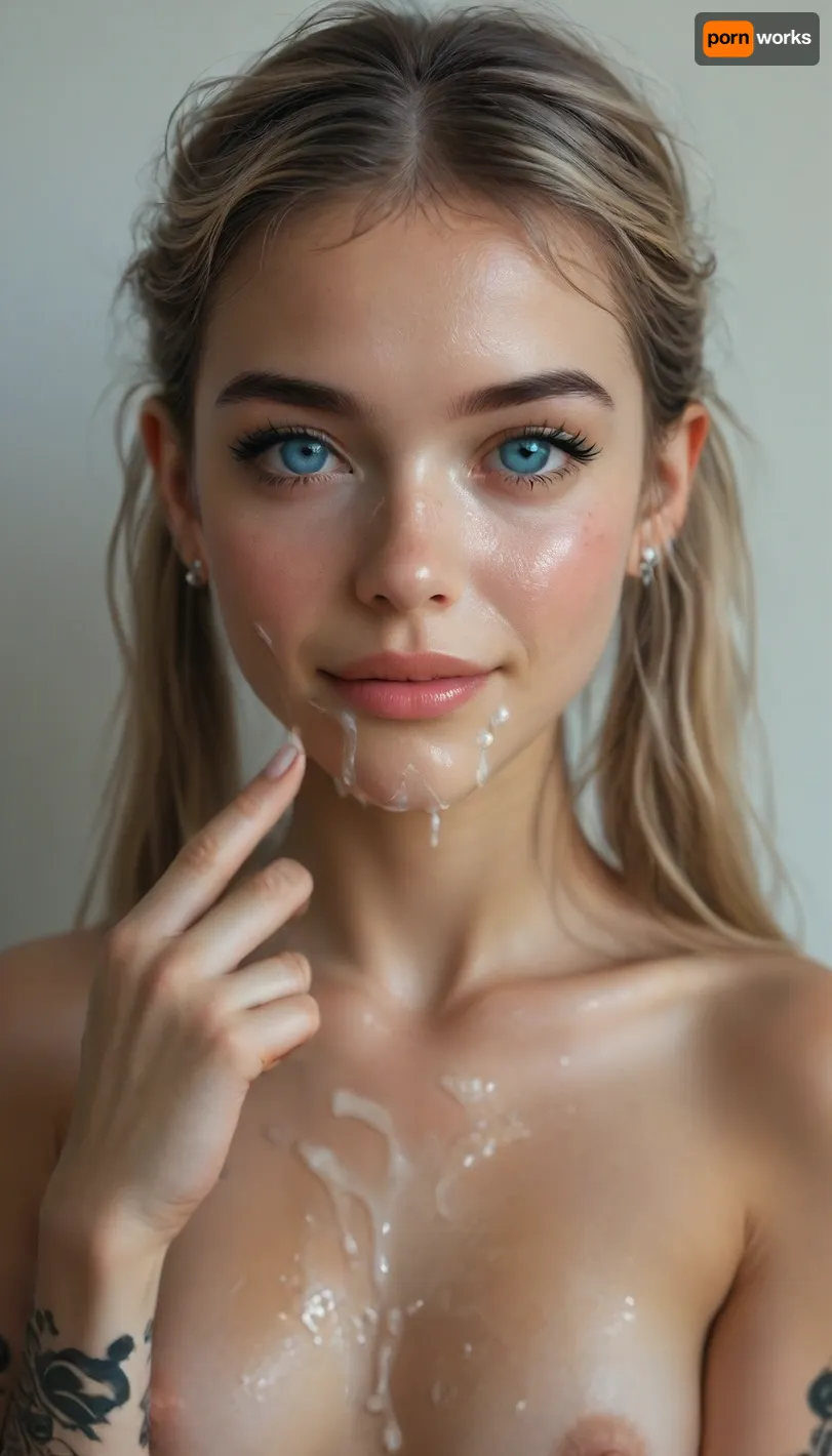 (Realism, photorealism, ultra realistic, 8k, UHD, high quality, cinematic), 18 yo girl, blonde hair, pigtails haircut, small tits, small body, (realistic girl), nude body, smile, big finger up, hand pose big finger up, like, cumshot scene, facial, all face covered white cum, excessive cum on face, excessive cum on hair, cum on, prominent cum, a lot off cum, realistic cum, cum flows, dripping cum, massive cum on face, bukkake, anime beauty girl, portrait of a girl, (((charcoal sketch))), (((charcoal drawing))), (((very petite girl))), (((turns to viewer))), (((oiled skin))), ((light blue eyes)), (((skinny))), (((18 years old tattoo))), (very girl:1), (makeup:1.3), beautiful, gorgeous, stunning, ((tattoo on cheek)), (((naked))), SDXL_BetterFaces-LoRA_v1, .5>, (music_), <lora:Oxygen girl_SDXL1.0:1>, <lora:MJ52:.7>, <lora:BUT_SDXL_SHS:.1>, <lora:Style_eyes _and_hair_XL-v2:.8>