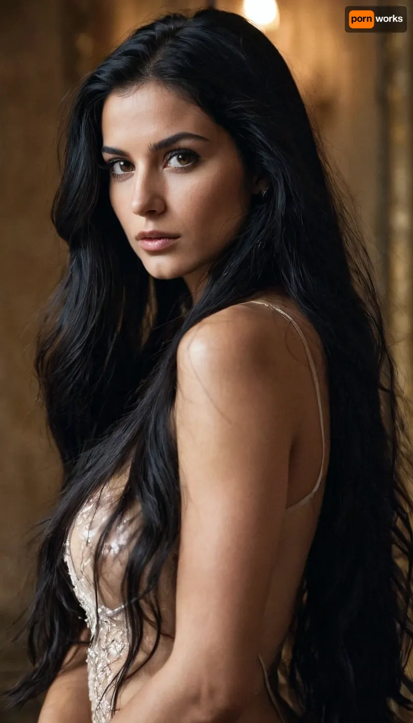 woman, super pretty, long black hair, hairy pussy, italian, troath shot