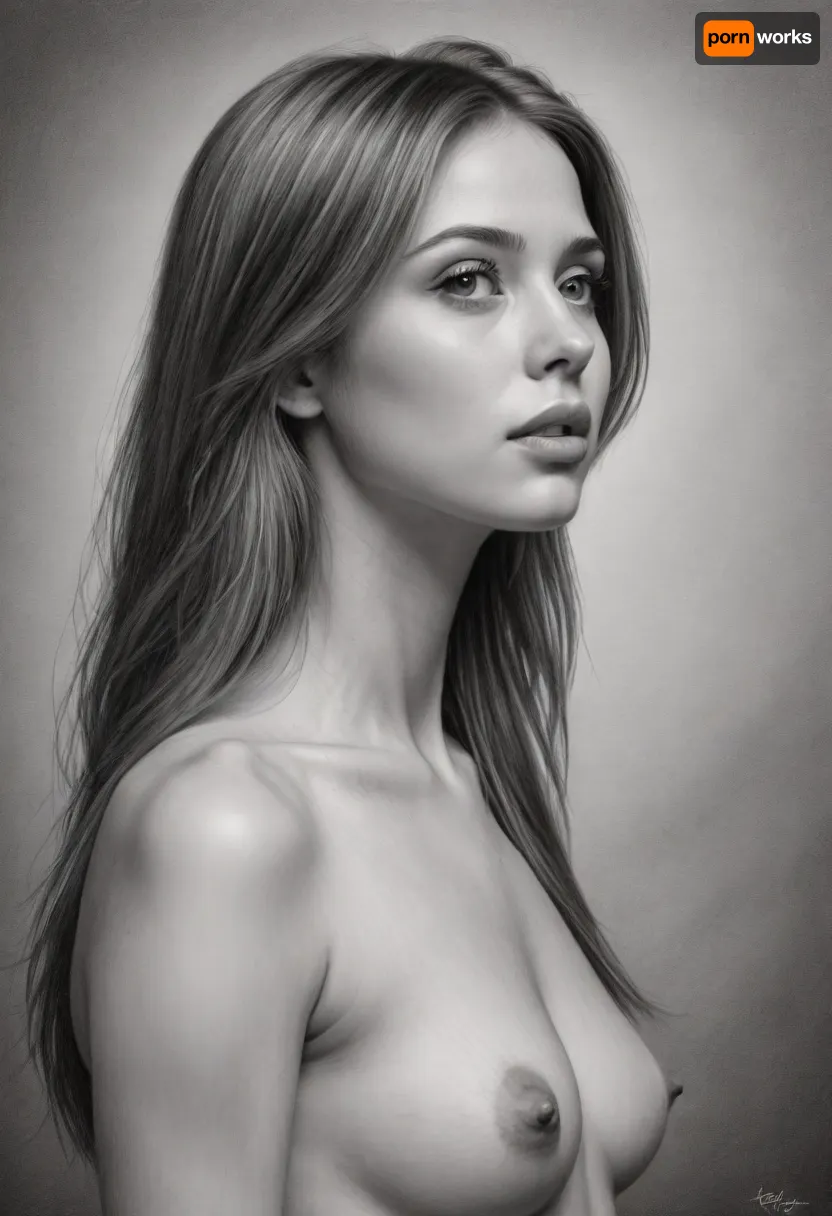 Pencil drawing, nude woman, slender, straight hair, posing, Fine Art, greyscale, side view, PEPencilDrawing, <lora:PE_PencilDrawing:1>