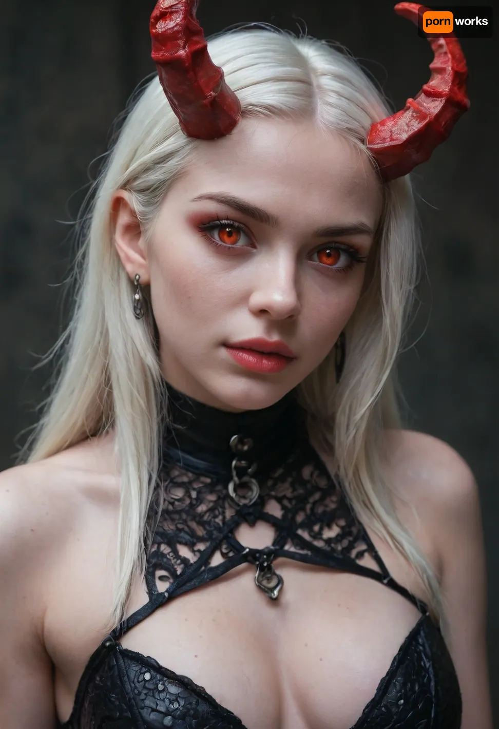 Voluptuous woman in skimpy chainmail lingerie. Crotchless thong. Holding a flaming bullwhip. Above viewer. View from below, extreme angle. Stepping over viewer. One leg up one leg down. Stiletto heels., (Chainmail:1.7), ., (Big ass:1.3), (Big tits:1.25), . White hair., (Red eyes:1.6), . Flaming eyes. Rams horns. Dominatrix. Succubus. Lavender skin color. Bizzarre. Terrifying. Fear boner.