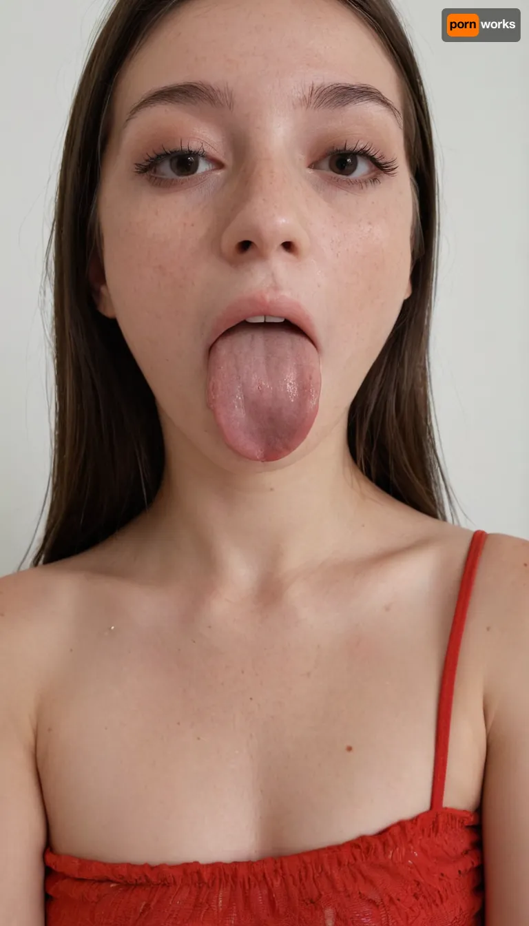 closeup of a portrait of a Brazilian 24 years old girl, showing from the shoulders up only, high detailed face, a few freckles on the face, skinny girl, dark brown hair, straight long hair, wearing a red dress, 4ng3l, face, tongue, out, ahegao, drool, <lora:SDXL_BetterFaces-LoRA_v1:.8>, <lora:ahegao_mr_chrisma:.8>, <lora:278488_training_data:.8>