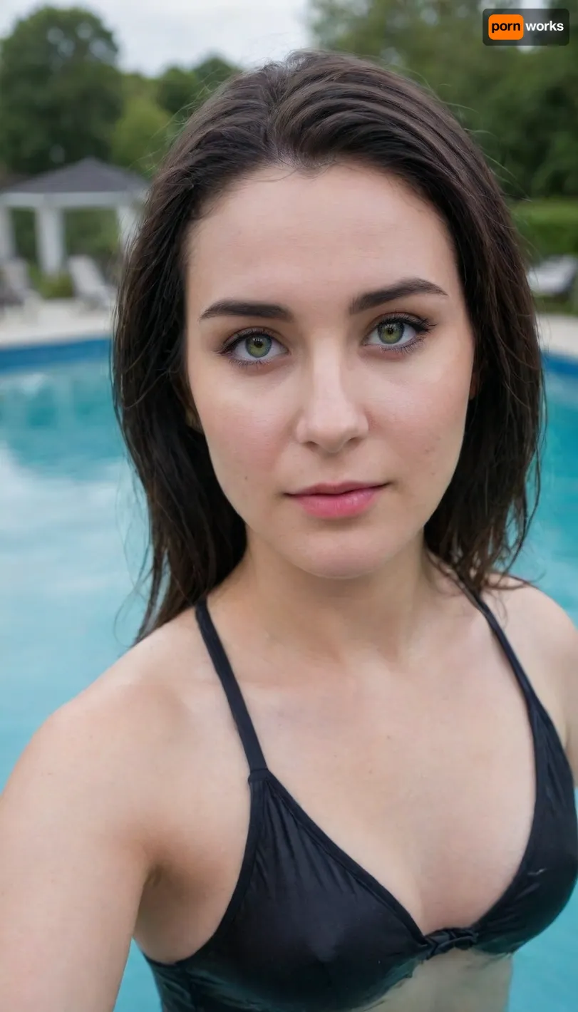 (((MarieHoffmannGermany Selfie:1.6))), ((((((real selfie:1.3)))))), 35 years, ((black round glasses)), Instagram Selfie, making Photo from herself, innocent-smirk, (slightly curvy), (jet black hair:1.2), medium dishorved hair with Streaks, Hair Parts goes into the face, streaks, Ponytail with streaks, perfect hot Body shape, hard nipples, Push Up, pressed togerher tits, perky tits, mommy, Stands in poolwater, namilia-full-bodysuit, glossy, braless, Wearing, clothes, that, make, sense, with, Braless>, pale, green, eyes, blue, brown, perfecteyes, Detailed, natural, skin, and, blemishes, without-makeup, acne, <lora:bralessSDXL_v1_00022:1>, <lora:Pale_Skin_SDXL_v1.0:1>, <lora:PerfectEyesXL:1>, <lora:1122530_training_data:1>, <lora:skin_4-000015:1>