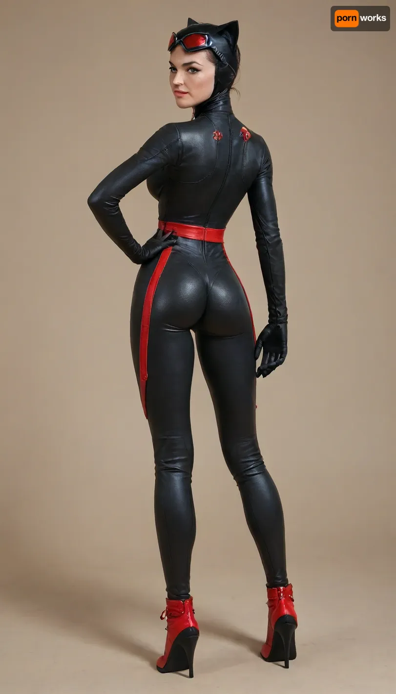 arabe younger 1girl, youthful, skinny body, big ass, big breast, thin waist, full body image of a beautiful 18 year old breasts out, her pussy is thick, interesting sexy pose, arm pits, nude ass, standing, (((Catwoman suit by red colored leather))), big tits out, looking at viewer, wide spread legs, monicab44, green, eyes, blue, brown, perfecteyes, wide, (full length image:1.9), smile, big smile, (rear top view), (cowboy shot), (fish-eye lens), <lora:monicab44:2>, <lora:add-detail-xl:2>, <lora:PerfectEyesXL:2>