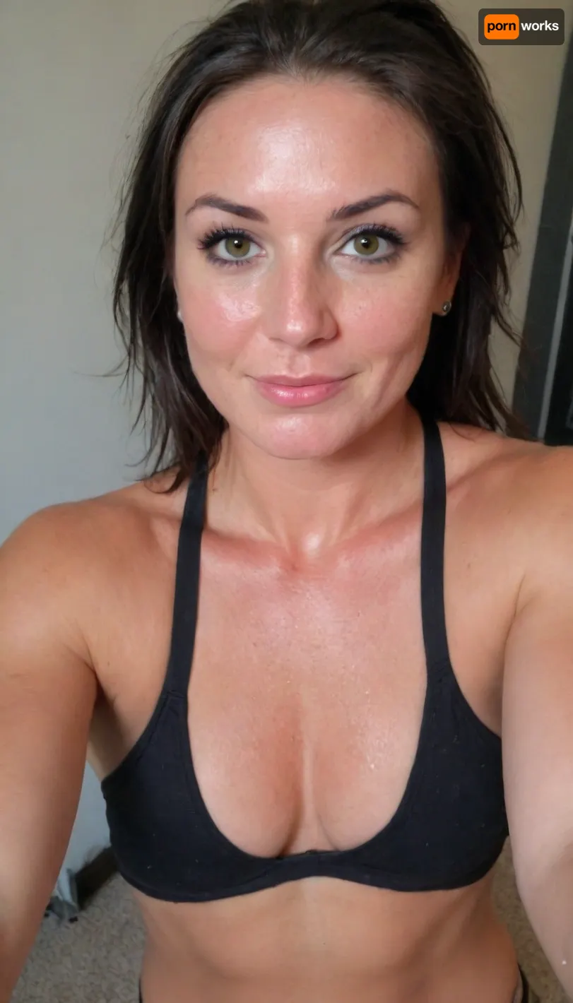 Fit 38 Year old Pale Sports woman, Sport Outfit, Work Out Selfie, (wearing a slim tight Dress:2.5), mature, (real MILF Body shape:2.5), (dorm room, college, bedroom:1.4), perfect lighting, (jet black Emo Hairstyle:2), Summer, Warm light, ultra realistic, 8k resolution, ultra-detailed, Instagram model, professional photography, Scandinavian, Viking, oval face, high resolution eyes, high quality eyes, thick lips, plump lips, filled lips, mouth open, lips parted, toned body, athletic curvy body, Fit thighs, large ass, big ass, round ass, soft breasts, perky breasts, wide hips, narrow waist, flushed face, flushed cheeks, rosy cheeks, Happy face, Big ass, black Hair, shiny Jet black hair, medium messy Bob haircut, messy hair, pale skin, sweaty skin, oiled up, freckles on face, freckles, noticeable freckles, seductive smirk, dimples, cheek dimples, dimples in cheeks, (spunky attitude, sexy pose, striptease, teasing, touching body, moving, selfie, raised selfie, view from above looking down, wearing a slim dress:2.4), green, eyes, blue, brown, perfecteyes, very, dark, focused, flash, photo, <lora:PerfectEyesXL:.8>, <lora:sdxl_darkflash_v6-000060:.8>, <lora:Sweaty_Realism_4-000006:.5>
