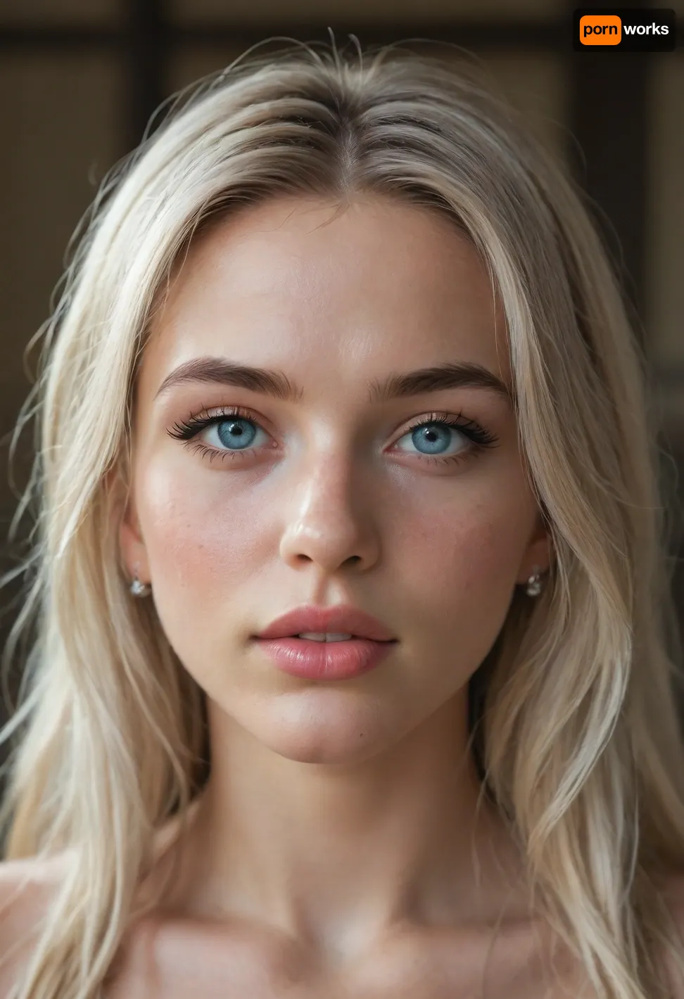 A beautiful young woman with extremely large, deep ice-blue eyes and very full, naturally plump lips. Her gaze is sharp and confrontational, with a piercing ‘Are you serious?’ expression. Her irises feature radiant ice-blue colour gradients with soft reflections, and her pupils are slightly narrowed in subtle anger. Long, thick eyelashes cast delicate shadows on her cheekbones. Her lips are visibly tense and emotionally expressive – slightly twisted to the side in frustration, with her upper lip curling upwards in contempt. The lower lip is pushed forward slightly in a sarcastic pout. Her mouth is partially open, revealing her white teeth in an asymmetrical expression of irritation or disbelief. The lip contour is clear but clearly distorted by emotion. Her face is bare-faced with light freckles. Her skin is heavily sweaty. The lighting is soft in editorial beauty style – creamy highlights on her cheeks and nose, cool shadows sculpting her face. Shot in iconic Vogue fashion style, with shallow depth of field and an 85mm lens, razor-sharp focus on eyes and lips, ultra-detailed., <lora:Chubby BBW - XL:2>