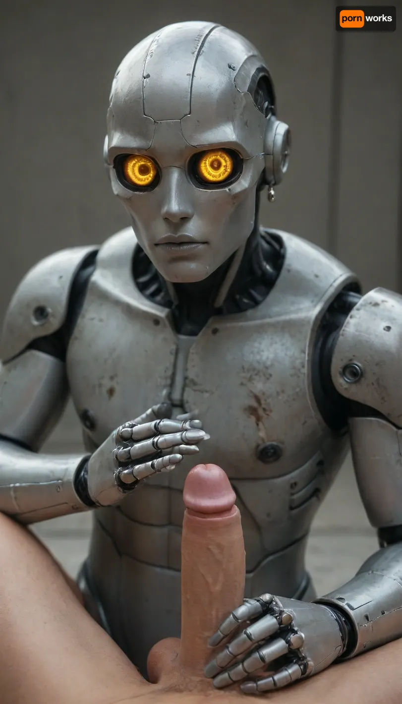 gay miniature robot made of steel in, (perfect penis design made of steel:1.8), (Two tiny hands on the sides:1.2), (perfect miniature fingers made of silicone:1.2), a rotating round steel robot head in the design of an penis glans with two eyes and sucking lips, The steel feet look like a scrotum, the robot's appearance is very cute., <lora:Simon_Stalenhag_LFTL_SDXL:.8>