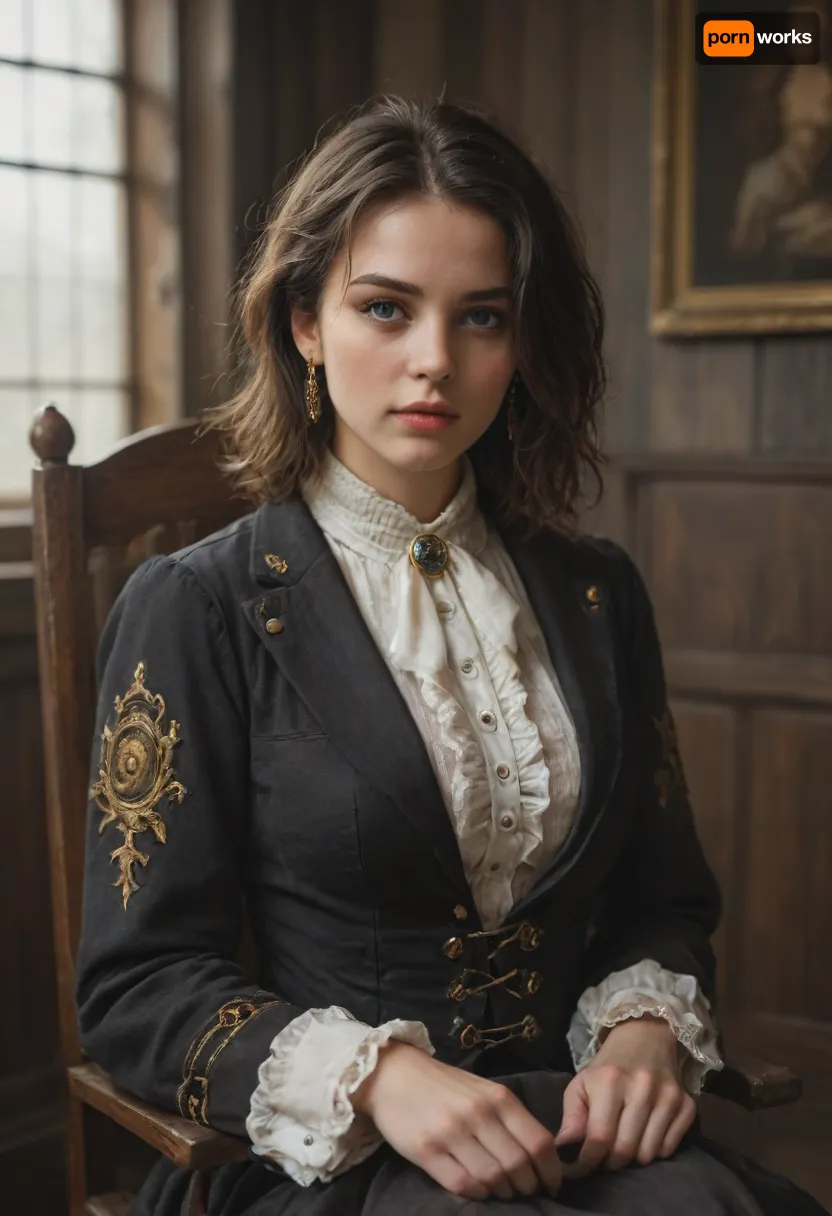 An empty chair on which sits a steampunk woman whose body consists of carefully cut-out silhouettes of emptiness, filled with the smoke of her own absence.