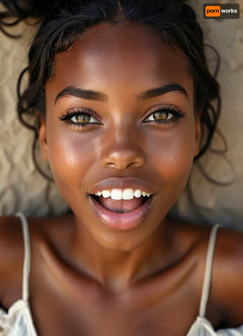 (View from above:1.5), (a 18 years old black haired African girl opens mouth lasciviously:1.3), highly detailed face, (perfect tongue:1.2), (opened mouth:1.5), green eyes, (braided black hair:1), (looking thankful at viewer:1.4), (incredibly youthful and sexy:1.5), (most beautiful sexy face:1.2), ((Rough charcoal sketch on white paper)), ((skinny figure:1.4)), ((naughty pose)), ((clean line art)), summer afternoon, warm sunlight, nature and plants in blurred background cinematic, ((glossy very deep seamless suntanned skin:1.5)), <lora:Midjourney Image Enhancer XL v1:.9>, <lora:style_lora_realis:.9>, <lora:Realistic_People_V1:.3>