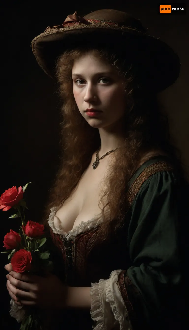 The lady with the camellias, chubby, painting, (style of Albrecht Durer:1.8), LindaBlairSDXL, <lora:dark:.8>, <lora:LindaBlairSDXL:.8>