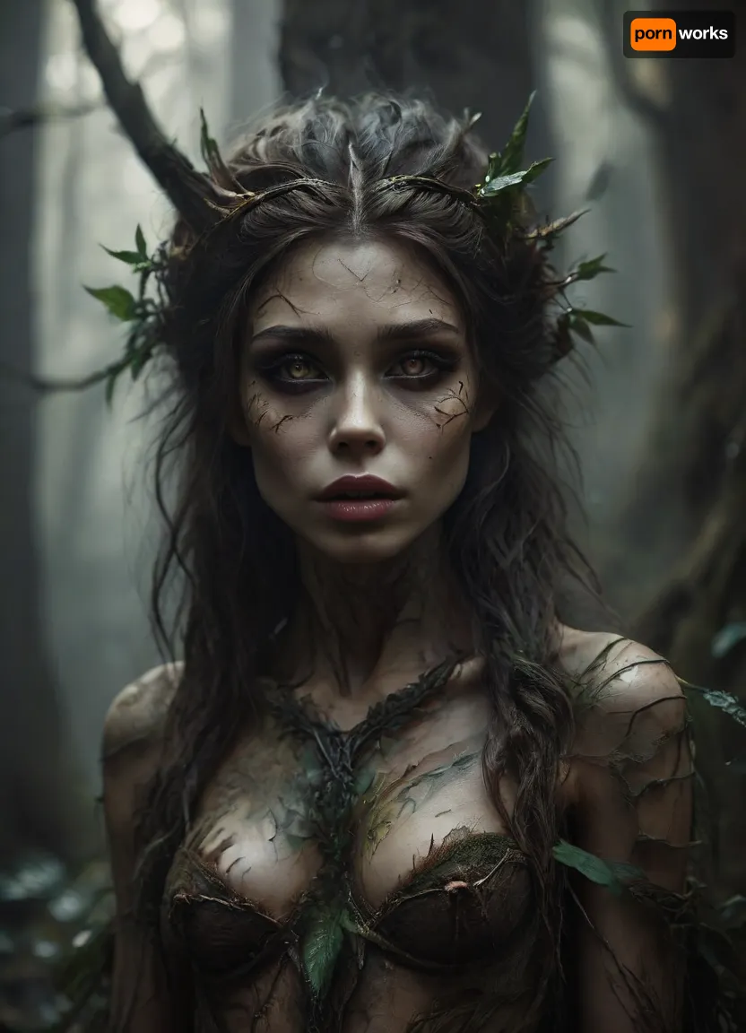 Realistic fantasy portrait of a dryad, a spirit of the forest. Her body is covered with natural bark patterns that look like a second skin — smooth, flexible, and seamlessly grown from her form. Subtle lines of moss and veins of green light run beneath the surface, giving her a living, organic appearance. Her eyes reflect forest light, and her hair flows like fine roots mixed with leaves. The background shows a softly lit woodland filled with warm golden rays. SFW, fine art concept art, cinematic realism, detailed textures, serene expression, nature spirit theme., Dark, dreams, Eerie, reality, Horror, Darkness, <lora:DDXL:.8>, smoking, smoke, coming, of, the, mouth, <lora:Smoking_Babes_XL_V2:.8>, harpy, <lora:RPGHarpyXL:.8> Realistic fantasy portrait of a dryad, a spirit of the forest. Her body is covered with natural bark patterns that look like a second skin — smooth, flexible, and seamlessly grown from her form. Subtle lines of moss and veins of green light run beneath the surface, giving her a living, organic appearance. Her eyes reflect forest light, and her hair flows like fine roots mixed with leaves. The background shows a softly lit woodland filled with warm golden rays. SFW, fine art concept art, cinematic realism, detailed textures, serene expression, nature spirit theme., Dark, dreams, Eerie, reality, Horror, Darkness, <lora:DDXL:.8>, smoking, smoke, coming, of, the, mouth, <lora:Smoking_Babes_XL_V2:.8>, harpy, <lora:RPGHarpyXL:.8>