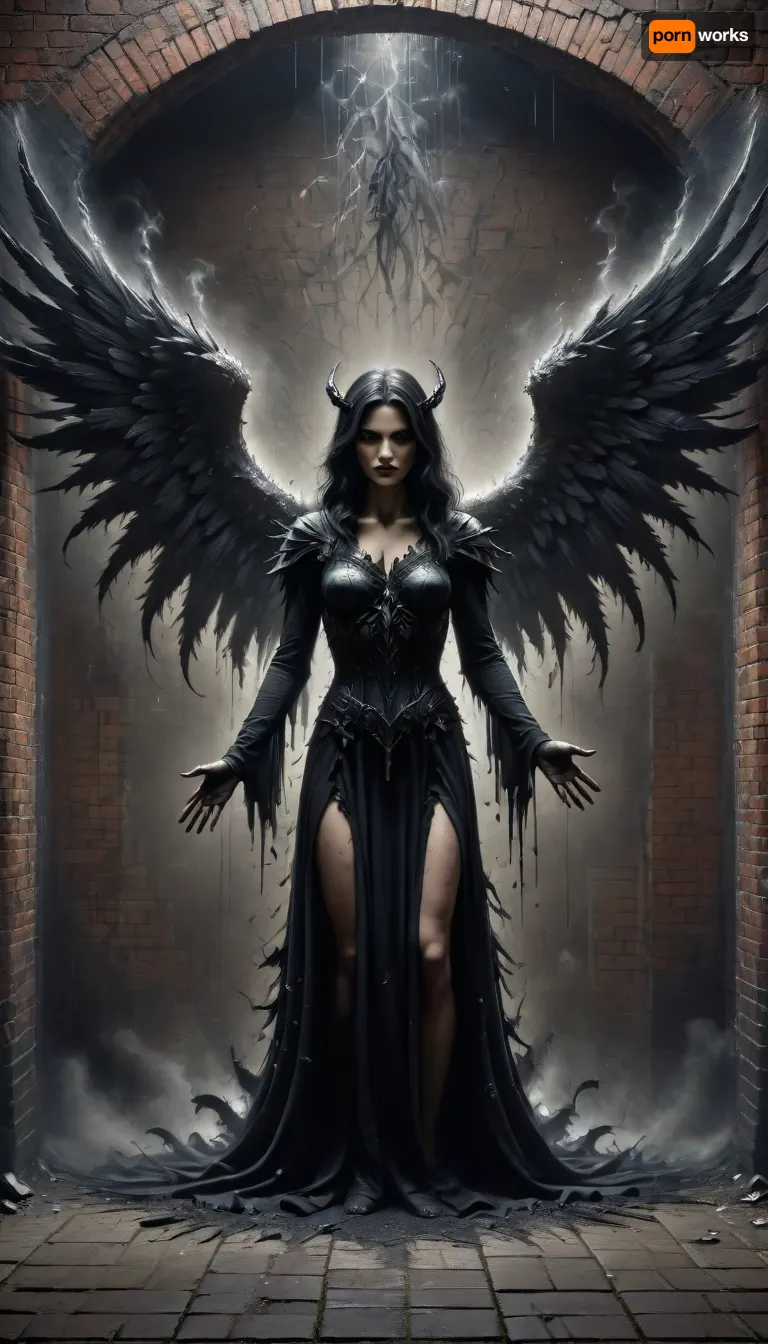 Street Art, Mural, Spray Paint, Tones of Black, High Contrast, Ultra-HD, Angelic, Evil, Powerful, Natural Lighting, Reflective, Polished, Brick, Aerosol, ais-darkpartz, dark, fantasy, Dark, Fantasy, page, Fanmytwor, style, <lora:Dark_Particles_Style_SDXL:2>, <lora:dark_fantasy_art:2>, <lora:181422_training_data:2>, <lora:Dark Fantasy:2>, <lora:Fantasy World XL:2>