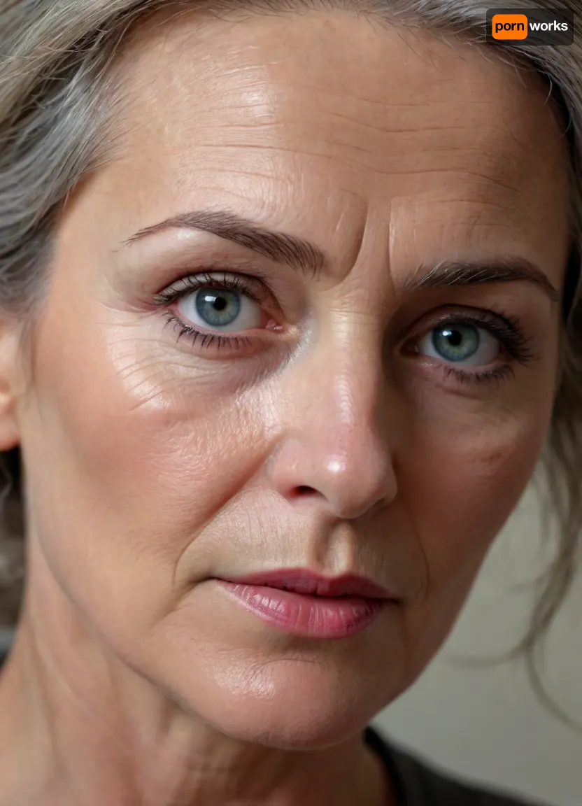 ultra-realistic, 8K HD, thin 60-years old woman, detailed face, detailed hair, deep grey eyes, heavily shaded eyelids, close-up