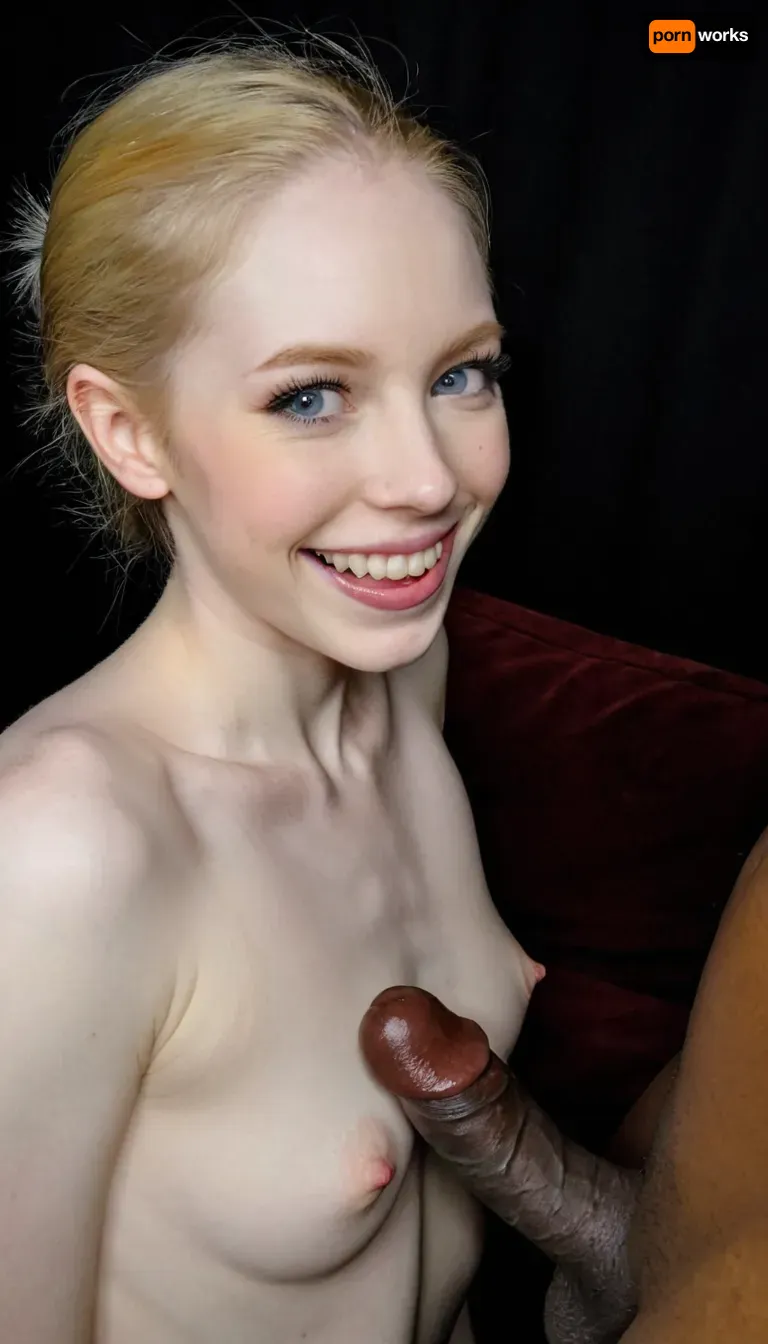 8k, ultra detailed, pale skin, big black dick, very happy, side view, smile, small body