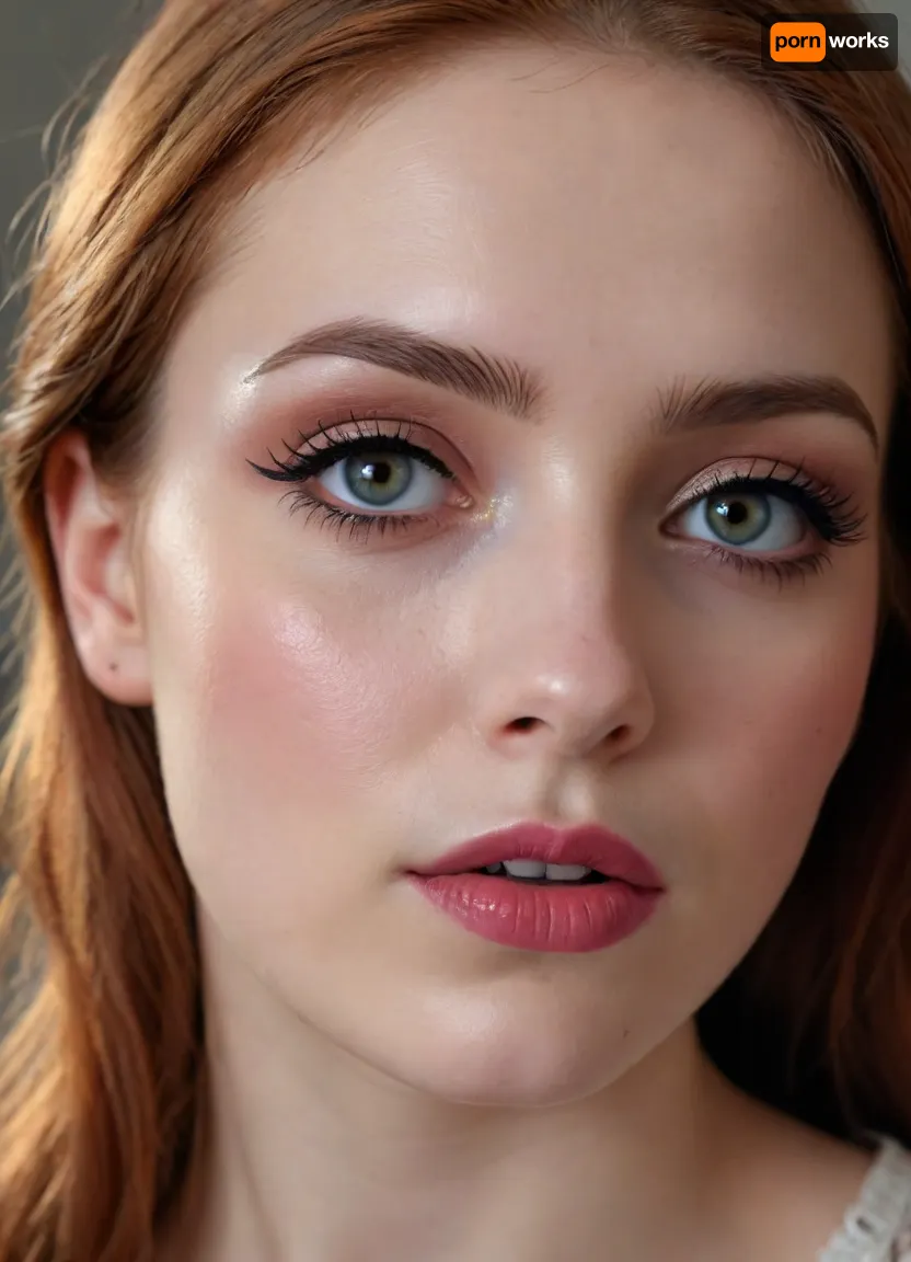 ultra-realistic, 8K HD, thin 20-years old woman, detailed face, detailed auburn hair, odd-eyes, very long eyelashes, (heavy eye makeup:1.5), (close-up:.5)