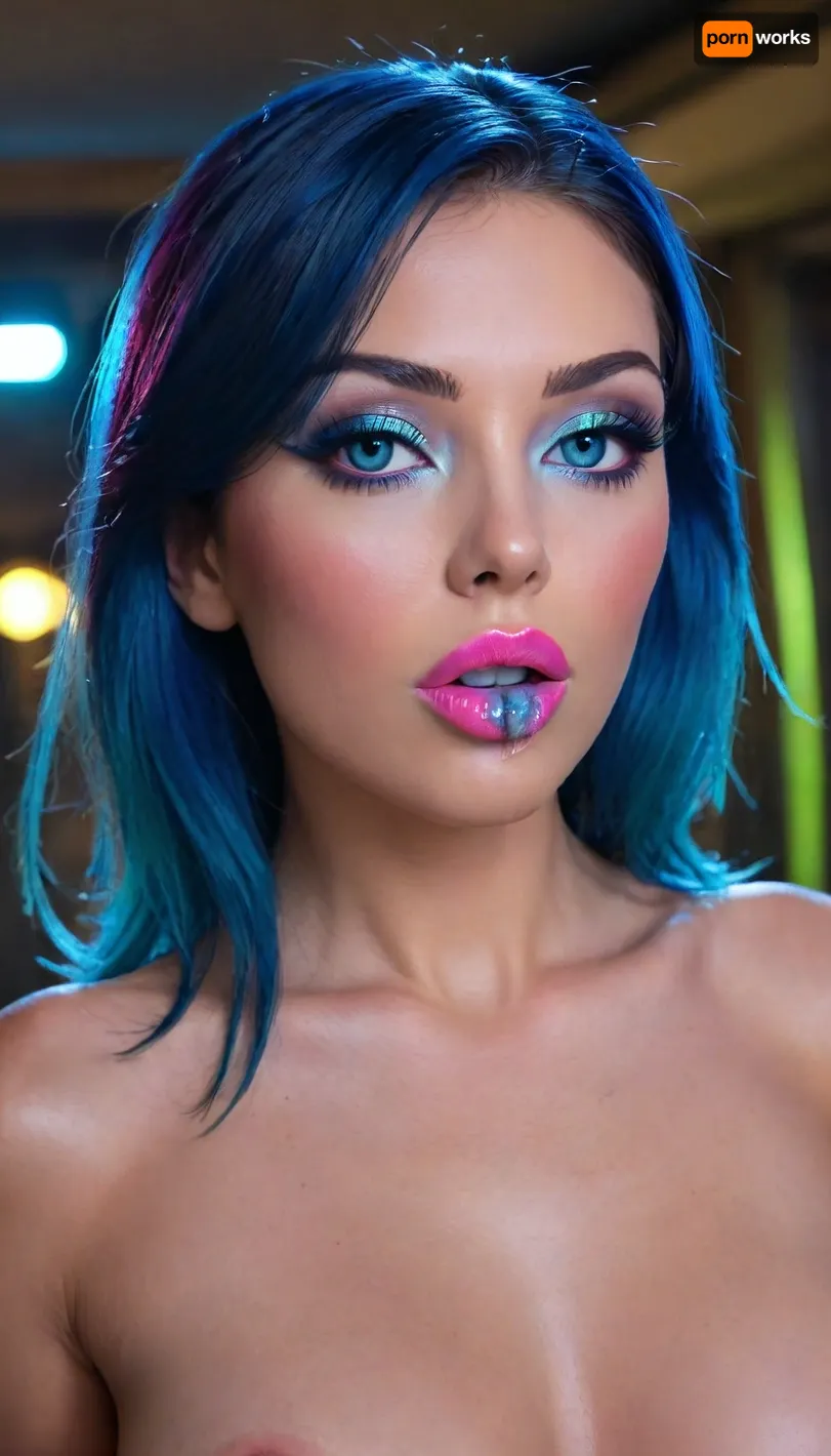 full-length photo
markgavatino art style, (Masterpiece), (ultra high definition), sexy robot with robot face, (hyper fully robotic girl), Beautiful, long dark BLUE hair, natural breasts, and white eyes., (((cyan shiny hyper glowing neon pussy lips))), (B3YOND_STYLE_MECHA), (hyper spread pussy, hyper gaping pussy), ((makeup:1.5), long blue eyelashes, olive eyeshadow with glitter), (lips:1.2), pink lipstick, seducing smirks. At the final stage, the cameraman finished on the woman's face makeup., makeup, eyeliner, eyelashes, <lora:Modern_MakeUp_XL_v0_1:2>, <lora:milkers_v2:.8>