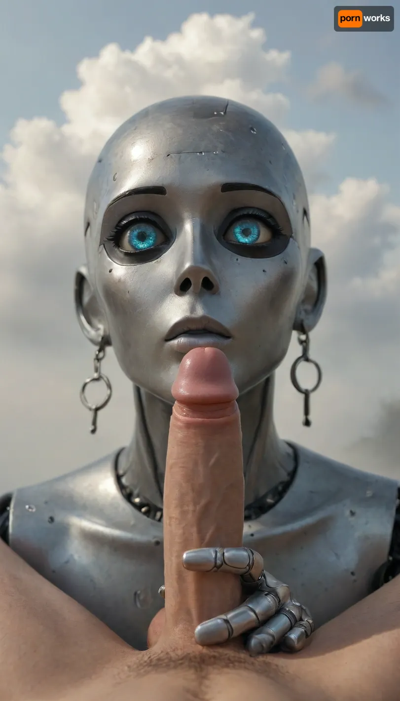 gay miniature robot made of steel in, (perfect penis design made of steel:1.8), (Two tiny hands on the sides:1.2), (perfect miniature fingers made of silicone:1.2), a rotating round steel robot head in the design of an penis glans with two eyes and sucking lips, The steel feet look like a scrotum, the robot's appearance is very cute., <lora:Simon_Stalenhag_LFTL_SDXL:.8>, cloudy, smoke, atmospheric, clouds, fog, <lora:Cloudy_Style:.8>