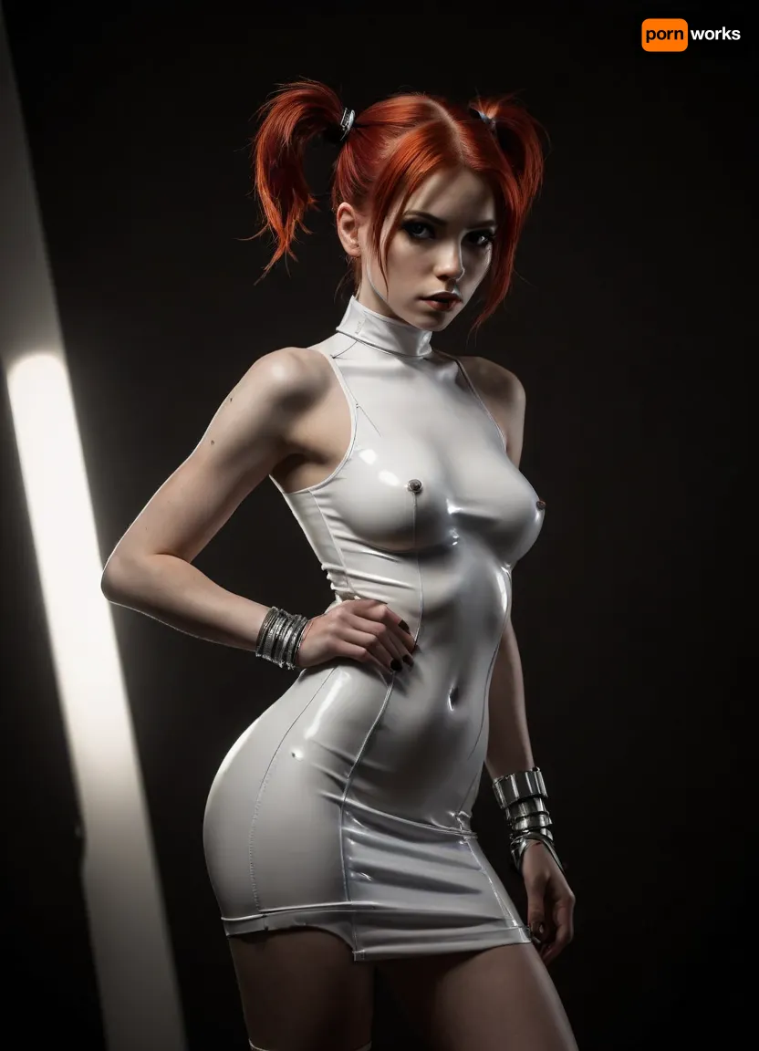 detailed pencil drawing with clean lines and meticulous shading, skinny petite female cyborg, sidelight, bright red hair, (pigtails), white latex minidress, cross eyes, futuristic background, erotic, hot, sexy, dynamic sexy pornstar pose, blurry background, 1girl, after sex pussy, front view, тlineart, blurry white background, drawing, by, NTY, jsbw, style, v0ng44g, sk3tch, .8>, <lora:JasmineBWXLDoguMini:2>, <lora:sketch_it:2>, <lora:195794_training_data:2>, <lora:dark:.8>