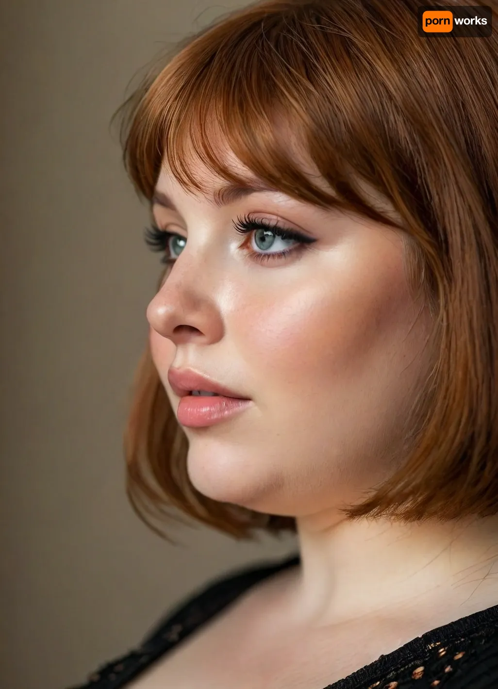 ziprealism, (intimate private snapshot esthetic), ((sensual obese woman), , , intimate seduction, soft sweet smile, sensual pose:1.4), (chubby:1), (f/2.8, shallow depth of field, profile shot, side view:1.2), (focus on eyes, perfect eyes:1.2), (subtle bokeh:.4), (vibrant auburn hair with warm highlights, short French Bob cut hair, cute blunt bangs and fringe, voluminous hair:1.6), (large teardrop breasts, soft pale), (large expressive eyes, perfect eyes, defined jawline, full sensual lips, pale skin, soft blush), (cozy bedroom, warm romantic lighting), igbaddie, <lora:igbaddie-XL:.4>, <lora:style_lora_realis:.8>