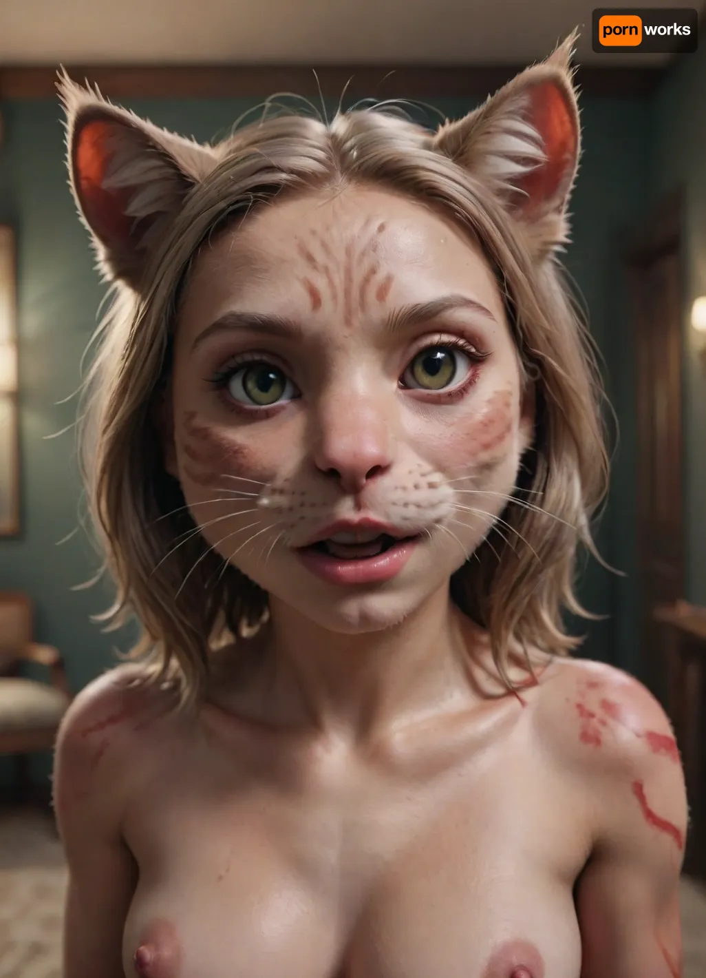 dred vi, <lora:lactation_XL_0_:2>, <lora:Modern_MakeUp_XL_v0_1:1.6>, <lora:Art_Of_Lips_PONY_XL_By_UOC:1.1>, <lora:Realistic_Feline_Hybrids:.6>