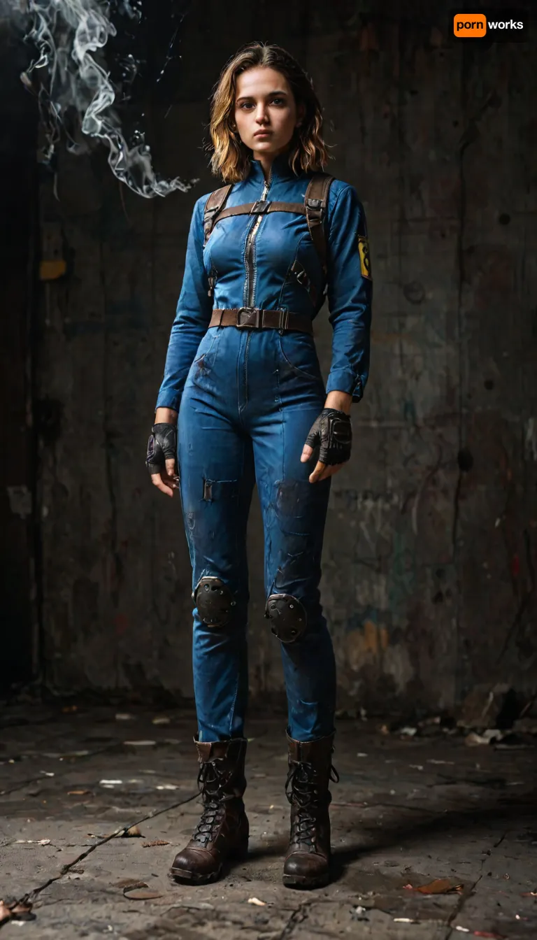 8k, score_9, score_8_up, score_7_up, Cinematic still the viewer looks down at a submissive girl, FILM PHOTOGRAPHY STYLE, cinematic photography of a woman, professional portrait photo realism, Fallout, Vault Girl, blue jumpsuit with leather shoulder harness and leather protective pads, long legs, symbolism, full-length, sketch, graphic, gray-brown, black background, smoke, cell-shading, traces of movement visualization, acceleration effect, Wet watercolor sketch streaks, Cyberpunk, Grunge, The harsh strokes of eroticart, Arush Votsmush, <lora:detailed_notrigger:2>, <lora:add-detail-xl:.8>, <lora:LCMTurboMix_Euler_A_fix:.8>, <lora:style_lora_realis:.8>