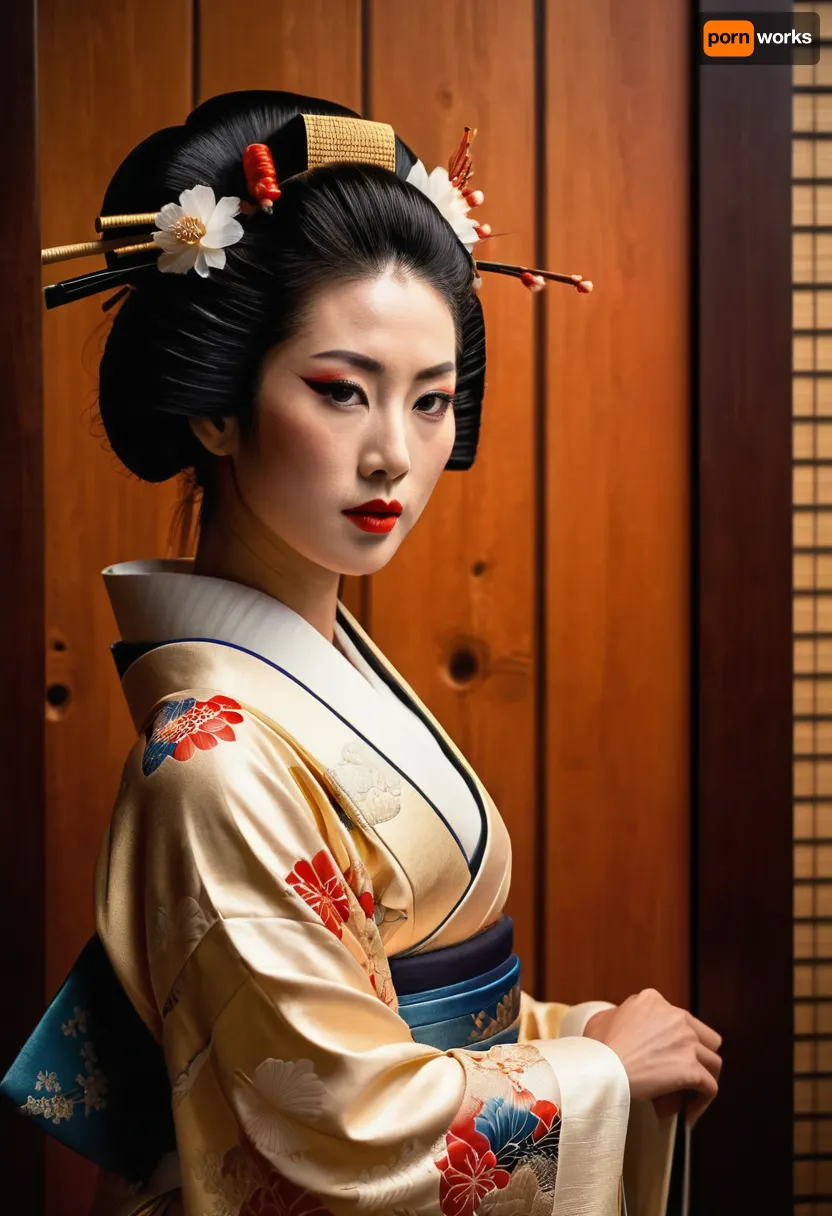 A sexy Japanese geisha woman from Edo, depicted on a, (wood panel:1.4), in the ukiyo-e style.