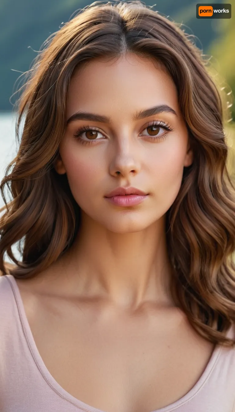 Realistic portrait of a young woman with an oval symmetrical face, high cheekbones, warm sun-kissed skin, large almond-shaped deep brown eyes with long curled eyelashes, defined arched eyebrows, straight delicate nose, and full natural pink lips. Silky chestnut-brown hair with subtle golden highlights, softly framing her face. She wears a casual fitted top in a natural setting with soft cinematic lighting, ultra-detailed, photorealistic, 8k clarity, hooded, dress, <lora:BT_Hooded_Dress_XL:1.4>, <lora:Beautiful_female_model_face_18-30:1.4>