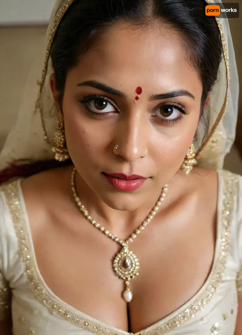 thick White cum on indian gorgeous milf face, pov close up, big boobs cleavage, top view, r3tro_cumshotz, facial, dripping, thick, white, big bindi, traditional bride roja, cumshots, white blouse, cleavage show, tight blouse, indian, <lora:indian_woman-000002:.8>
