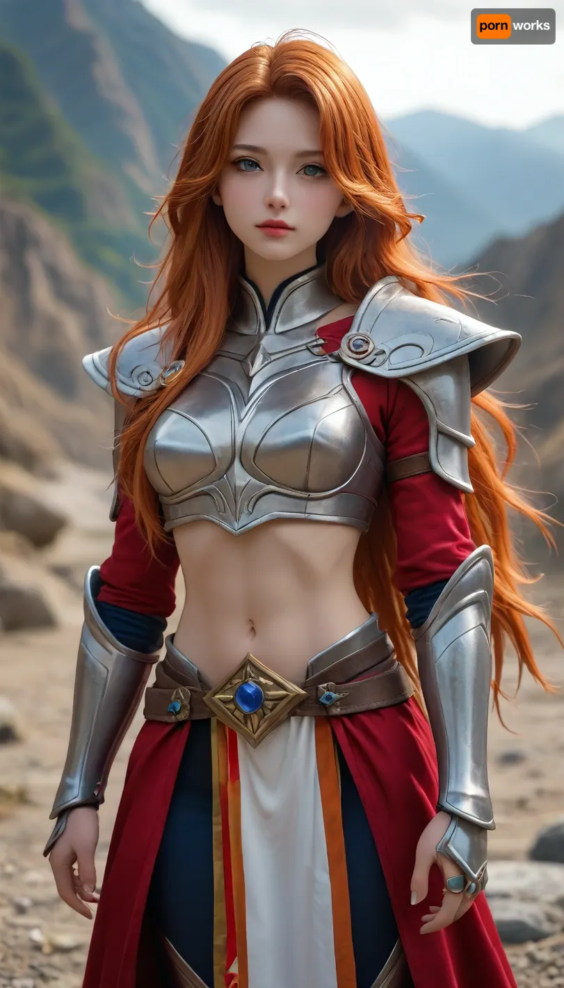 korean MMORPG character design, 1girl, woman, mountain antipaladin lord, (armor:1.3), bombshell hair, shiny red-orange hair, Finger Waves, very long hair, toned hourglass figure, korean, <lora:EnvyEnhanceXL01:1>
