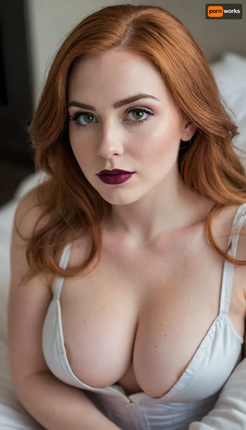 ziprealism, (30yo, intimate sensual esthetic, artistic study of feminine allure, offset composition), (seductive sensual expression, sensual eye contact, confident seductive smirk, confident pose:1.2), (f/2.8, shallow depth of field, subtle bokeh), (closeup, high angle view, view from side, shot in profile, focus on overflowing pillowy cleavage:1.8), (silky deep ginger hair with dark roots, straightened long hair, hair obscuring face, dark full eyebrows:1.4), (athletic body, sexy shelf top corset:1.4), (soft pillowed lips, moist lips, vibrant red lipstick:1.2), (natural skin texture, long thick eyelashes:1.2), (cozy bedroom), (large teardrop breasts, soft breasts, slender waist 1.4), (strong defined jawline, large expressive eyes, catchlights)