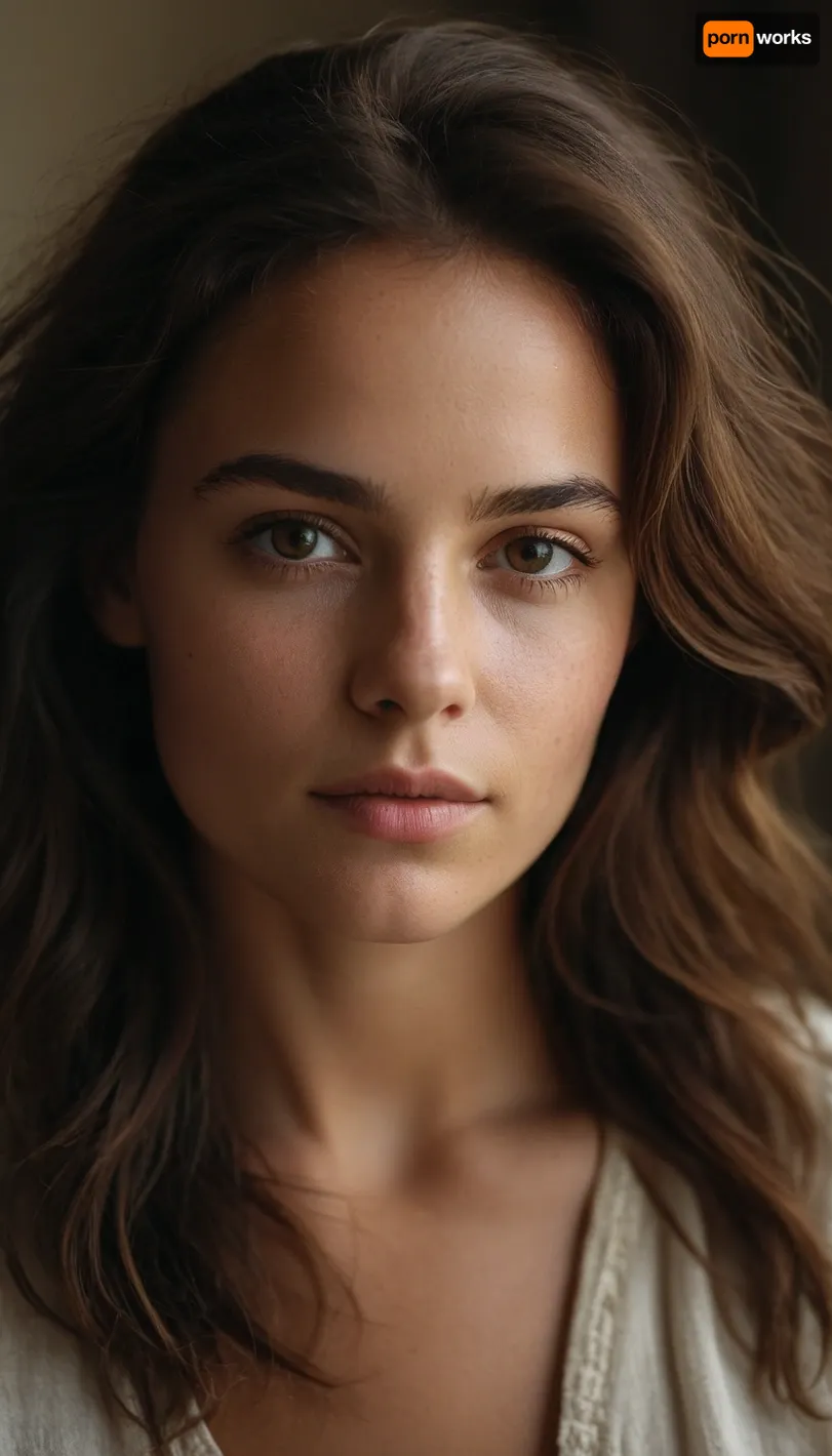 (portrait, 3/4 view), young female adult with northern European and Northern African heritage, natural skin texture, subtle and natural facial expression, (no excessive makeup), (no plastic-like skin), realistic skin tones, balanced lighting, soft shadows, detailed eyes, slightly tousled hair, subtle beauty, (rich in details, no luxury model look), minimalistic background, warm tones, professional but natural atmosphere, natural lighting, (natural freckles or skin imperfections:.6), casual but elegant pose, slightly relaxed demeanor, clear yet soft focus, soft textures
