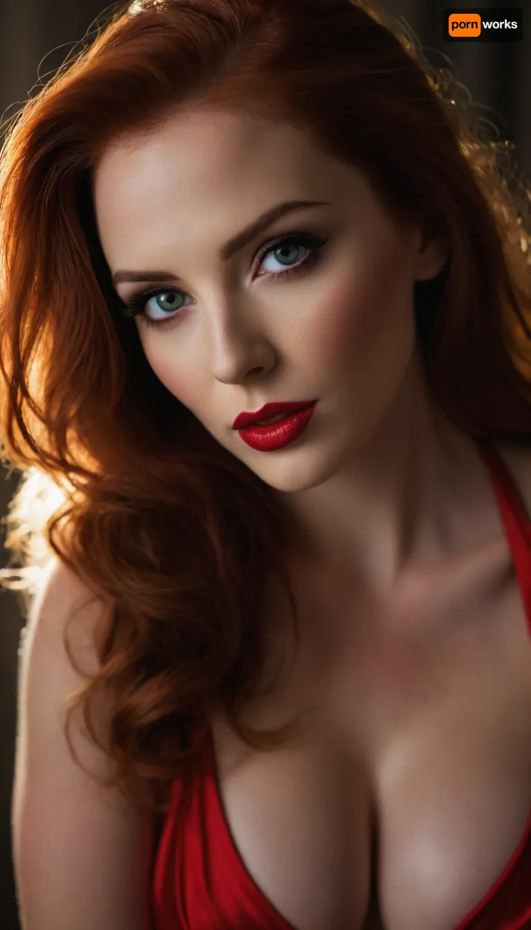 ZipRealism

An intimate portrait of beautiful young woman with long vibrant auburn hair falling in loose waves over her shoulders, dressed as a Jessica Rabbit wearing her deep cut red dress, with heavy smoky makeup and eyeshadowg.

She is smiling sensually, and her expression is seductive. The background is a light gray wall with subtle vertical stripes., close-up, (smooth skin, flawless porcelain skin), (beautiful hair, voluminous hair, luxurious hair, vivid red hair and lips), (huge breasts, deep cleavage), (seduction, sensual:1.4), (dramatic lighting, split lighting, focus on eyes, shallow depth of field, analog lens:1.6), High-resolution, hyperrealistic, detailed, 8k, 4k, uhd, cinematic, portrait, realistic, <lora:add-detail-xl:.4>, Stable-Yogis-Makeup-Enhancer-XL
