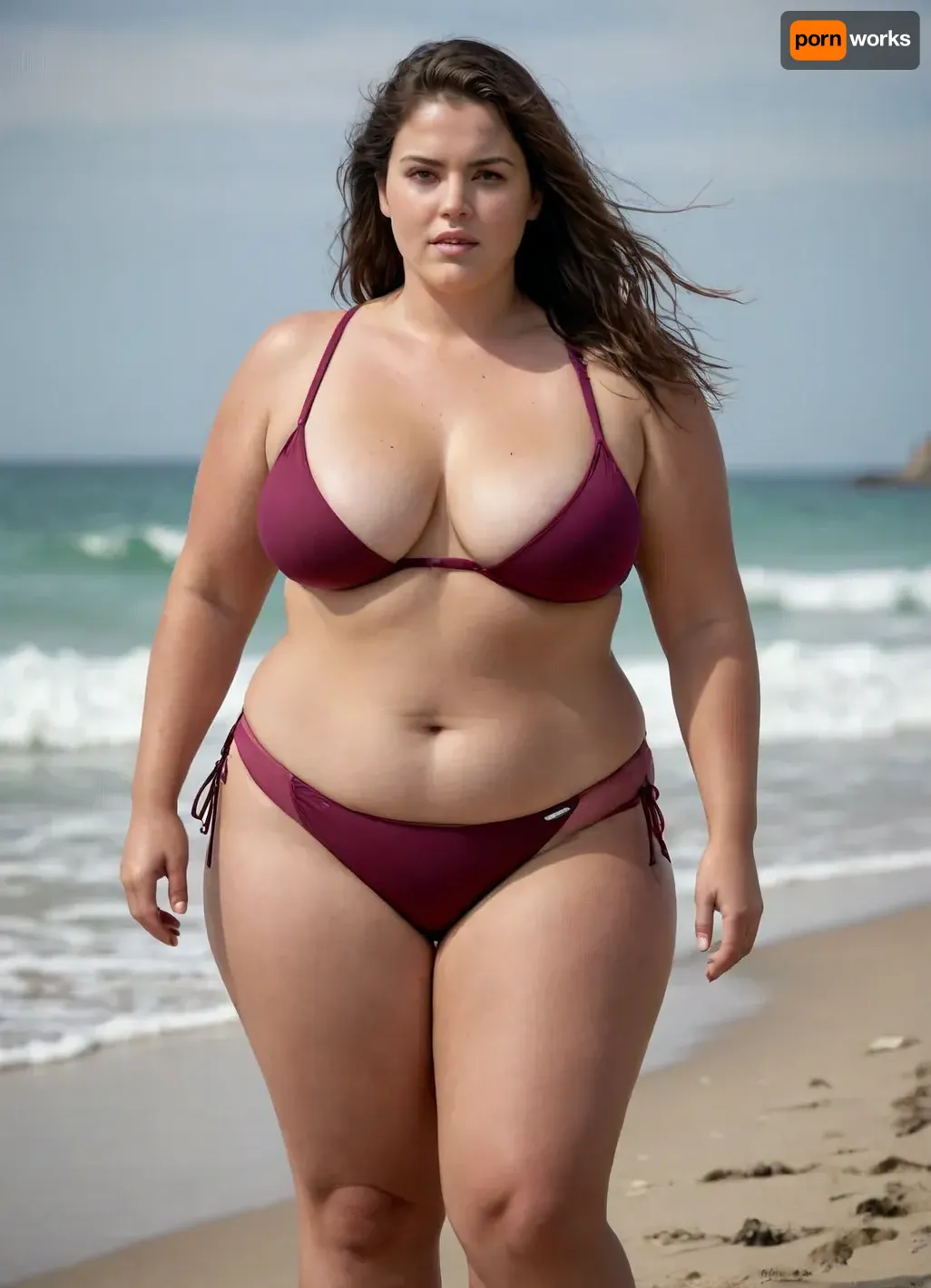 400 pounds woman on the beach in a bikini
