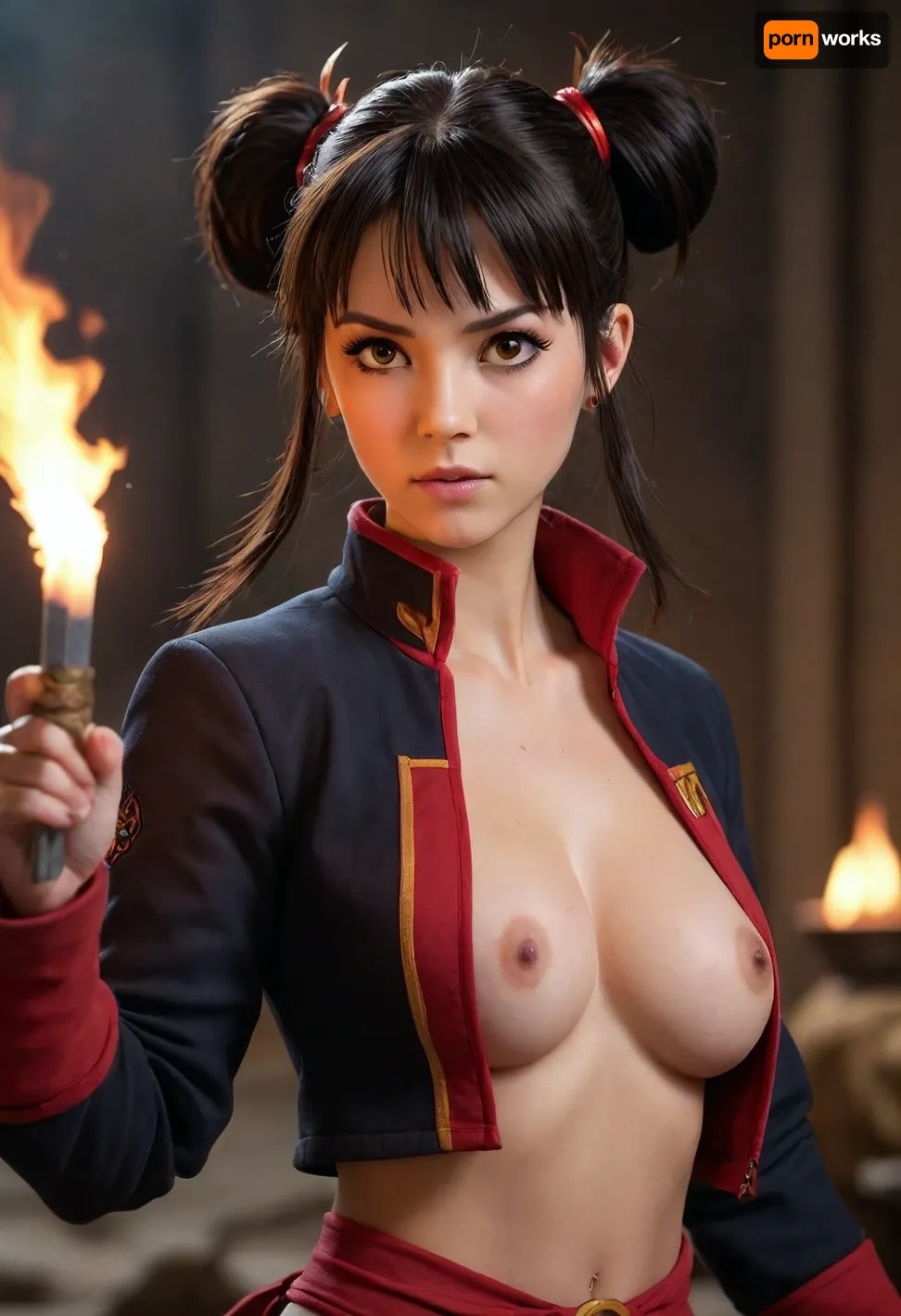 Sexuality Mai, that suko Prince, and ty lee characteristic of 1980s Hanna-Barbera Afternoon cartoons." C Avatar the last air bender, big ass breasts, breasts, legend of blindsided, g strinng, masive hips lips, stomach huge vulve nickelodeon animate, toon cartóon anime, lace lengerie Goty sneikes, training assholes, figtyng lesb vignette sequences comic dialogues A original print and detailed portrait of Mai from Avatar, The Last Airbender, Her facial expression is stoic, expressionless and bored, with her distinctive amber eyes and subtle but dark eye makeup. Her hairstyle is jet black, with straight, sharp bangs framing her face, and the rest of her hair is pulled back into a spiky, messy bun.
He wears his traditional Fire Nation attire for combat, a black/dark gray outer jacket/tunic with a high collar and crimson trim, layered over a red undergarment. Parts of his throwing knives and daggers are seen hidden in his clothing and belt. The style should be high definition detailed digital illustration, soft but dramatic lighting, sharp focus, character concept art masterpiece.
stoic, unstoppable, amber eyes, (for expression and face), sharp bangs, pointed bun, (for hairstyle), Fire Nation outfit, black/gray jacket, throwing knives, (for clothing and accessories), close-up, hyper-realistic, detailed illustration, staekinglight, pcpcpc, <lora:nai3animation_v2.6.1-000100:.8>, anime, screencap, <lora:animescreencap_xl:.8>