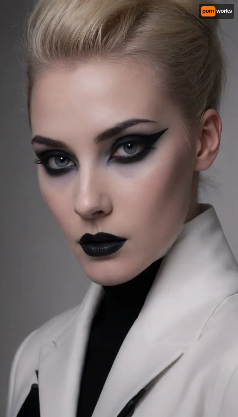 ziprealism, (avant-garde high fashion esthetic, unsettling, surreal:2), (focus on eyes, loose closeup, fragrance commercial, perfume marketing:1.6), (bleach blonde hair with dark roots, short hair, swept-back hairstyle, thin angular eyebrows, dark eyebrows), (f/2.8, shallow depth of field, subtle bokeh:1.2), (topless, natural breasts), Stable-Yogis-Makeup-Enhancer-XL, (zavy-slhtt, silhouette, monochrome, chromatic abberation:1.8), <lora:zavy-slhtt-sdxl:.8>