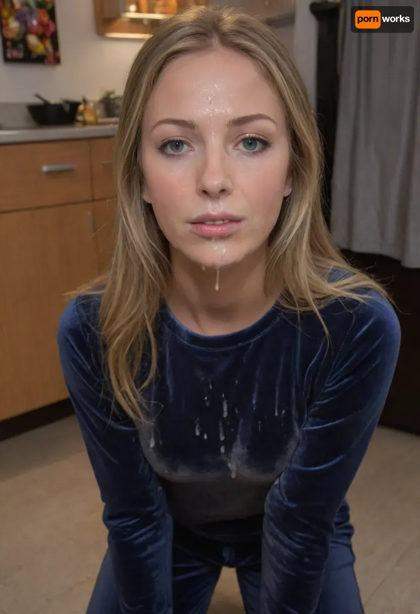 (photo taken while shopping in the supermarket), photo shows complete skinny body, view from the side, dynamic, realistic, perfect lighting, (best shadows), 8K, UHD, clear image, (best lighting), best quality, (very tall and very skinny finnish woman 25 years old:1.3), ((skinny with perky tits:1.2)), (((skinny, small, petite, height 175 cm, long thin legs, tiny ass, narrow waist, narrow hips:1.2))), (detailed green eyes, long wavy ash blonde hair, individual hair strands in face:.8), (very detailed face, beautiful face, light freckles), ((wearing a tight dark blue velvet sweatpant combined withplain grey satin undershirt:1.4), braless, boots, big earrings), (her face is covered with cum, cum on her chest, cum on clothes, cum threads drip from chin:1.5), facial, cum, on, face, breasts, stomach, covered, in, perfect, long thin legs, <lora:Facials:1>