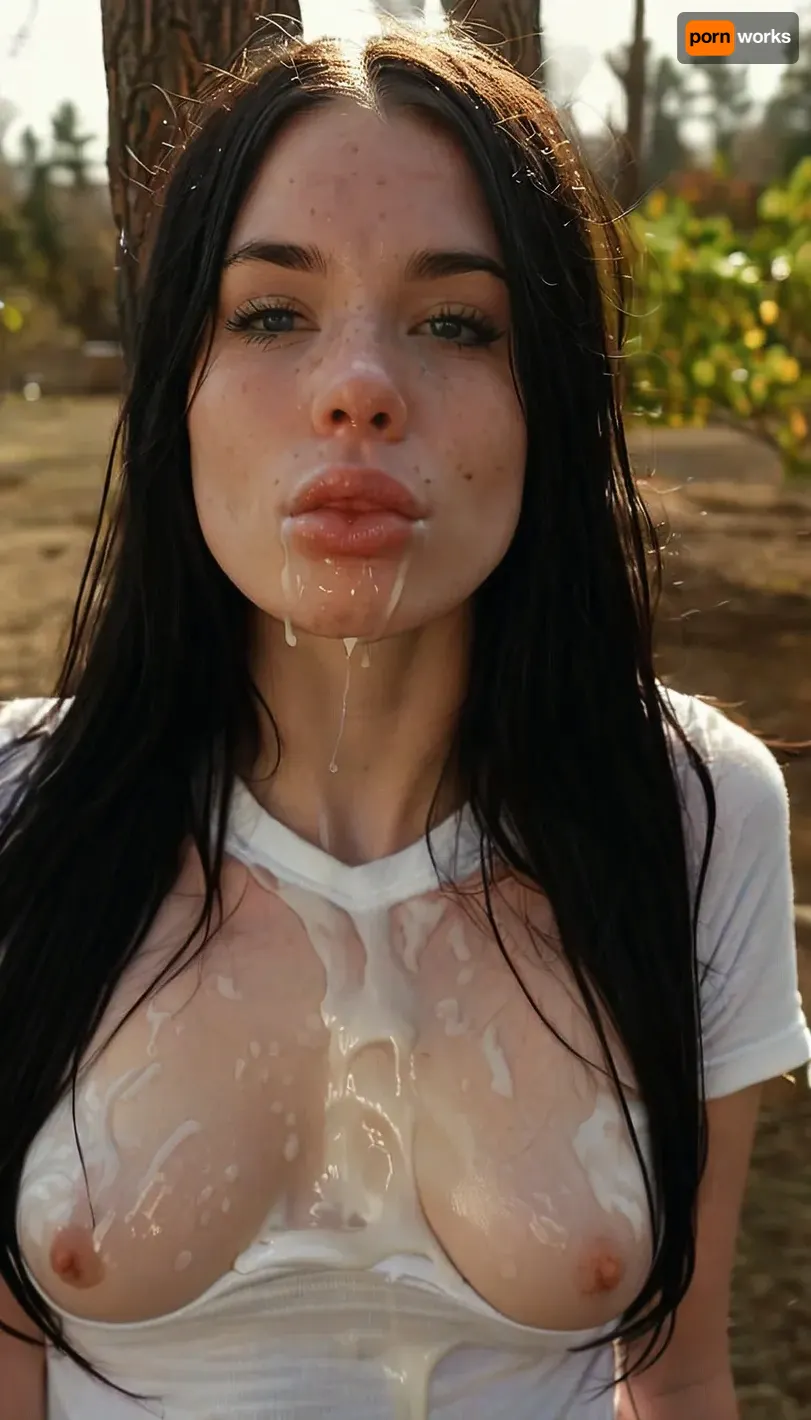 24 year old emo with very sexy, girl wearing snug clothing accentuating her big and sexy busty chest, snug shirt that makes her boobs look very big, blue shiny eyes, (white semen around mouth:1.8), (sperm on face dripping down:1.5), extremely sexual curves, tiny waist, tight waist, microwaist, large clothed bust, wide hips, fertile hips, skinny and lean physique. Sensual Emo female body. Long black hair framing a cute freckled face, very long straight flat hair, freckled face, freckled cheeks, beautiful freckles. white tight cotton shirt, early 2000's emo attire, wearing emo clothing from the early 2000', ripped skinny jeans, sunbeams lighting playing on hair and skin, natural lighting, key light, side light, . early 2000's Myspace profile pic selfie, kissy face selfie, standing up, good posture, location outdoor park with trees in spring, score_10_up, score_9_up, score_8_up, score_7_up., <lora:add-detail-xl:2>, <lora:MJ52:2>, <lora:WildcardX-XL-Detail-Enhancer:2>, <lora:Adjust_SDXL_v3.0:2>, <lora:eGirls_XL_v1:2>